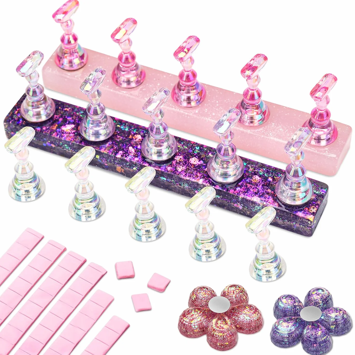 Nicedeco Magnetic stojak na paznokcie Practice Holder uchwyt na paznokcie do ćwiczeń uchwyt na paznokcie stojak na paznokcie do samodzielnego manicure i nakładania paznokci, zawiera 96 sztuk gliny