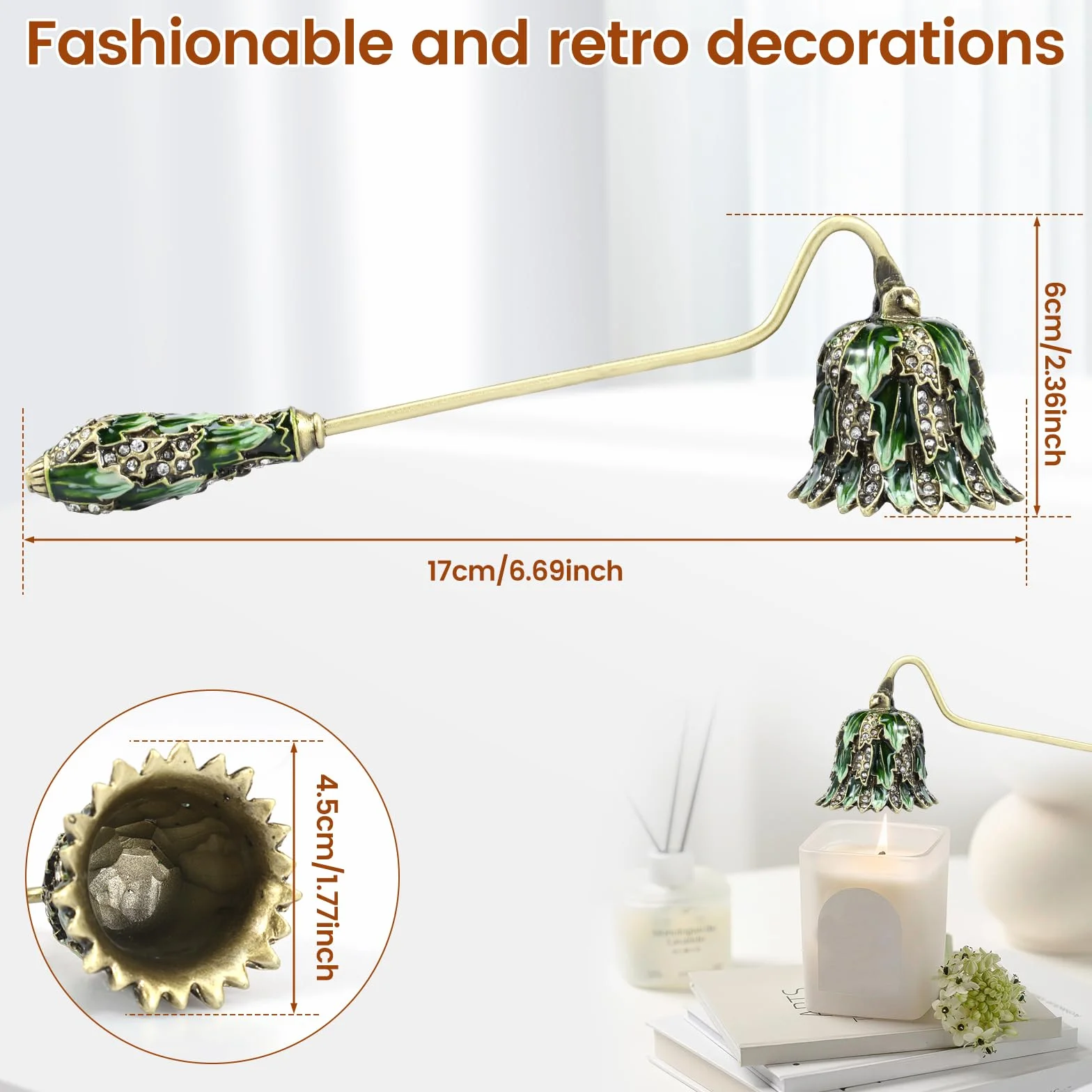 Świeca snuffer bezpieczna gaśnica do świec z długim uchwytem eleganckie dekoracyjne świeczki do wszystkich świec, gaszenie knotów przeciwpożarowych, metalowy korek do świec, vintage, świeca, knoty,