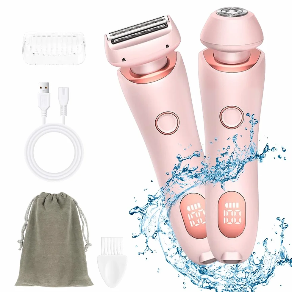 Golarki damskie 2 w 1, wodoodporny trymer bikini dla kobiet, trymer do nosa, trymer do nosa, trymer do włosów łonowych dla kobiet, mokre i suche, bezbolesna elektryczna golarka foliowa do twarzy