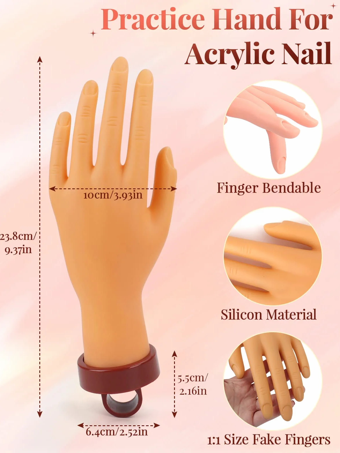 LIONVISON Ręka ćwiczeniowa do paznokci akrylowych, profesjonalne narzędzia do sztuki paznokci z 200 sztuk sztucznych paznokci, ręka ćwiczeniowa do DIY manicure