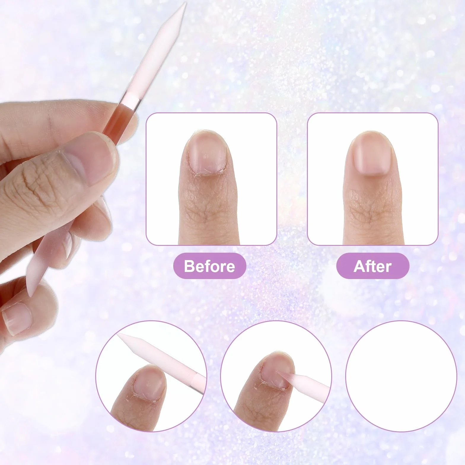 Teaaha 4 sztuki szklanych popychaczy do skórek paznokci, okrągły pilnik do paznokci, narzędzie do usuwania skórek paznokci, profesjonalne narzędzie do manicure, precyzyjne pilniki dla kobiet, do domu