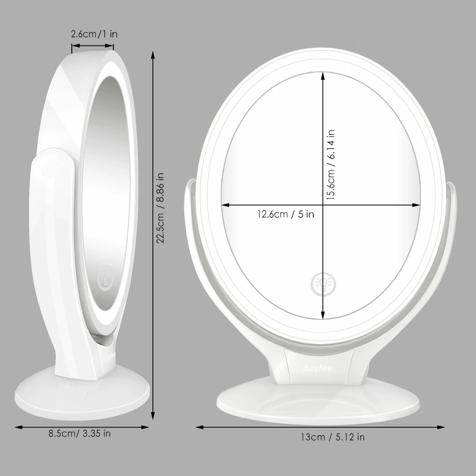 Podświetlane lusterko do makijażu LED Akumulator 1x / 7x Powiększenie Dwustronne 360 stopni Obrotowe lusterko kosmetyczne do makijażu 3 poziomy Ściemnialny ekran dotykowy Przenośny blat Podróżne lusterka kosmetyczne