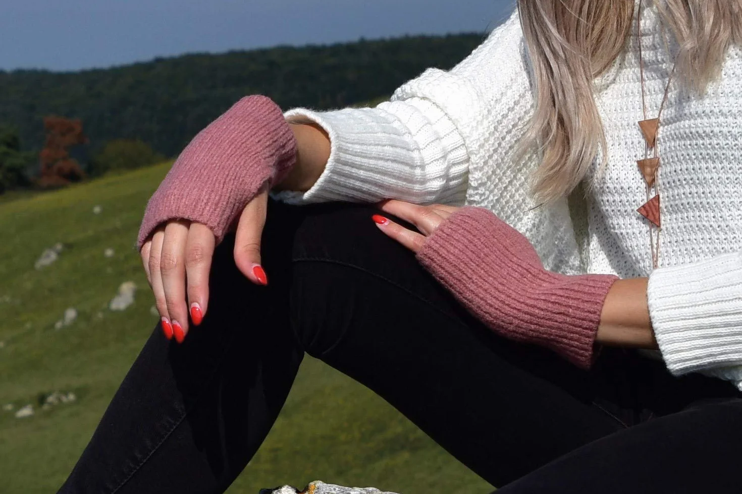styleBREAKER Damskie rękawiczki z materiału do ekranów dotykowych ze zdejmowanymi mankietami z dzianiny, ciepłe rękawiczki z palcami, zimowe 09010022