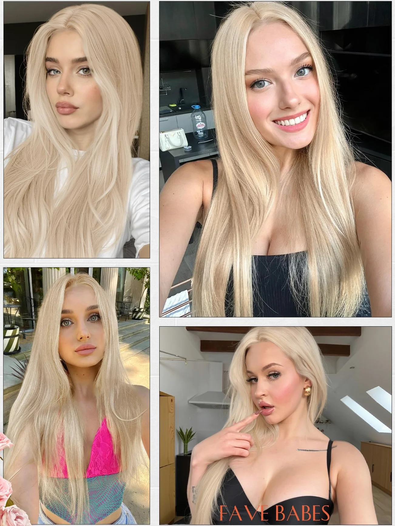 FAVE Peruka blond, 65 cm, damska, długa, odporna na wysokie temperatury, syntetyczna peruka z iluzoryczną koronką, przedziałek na środku, do noszenia na co dzień, do cosplay
