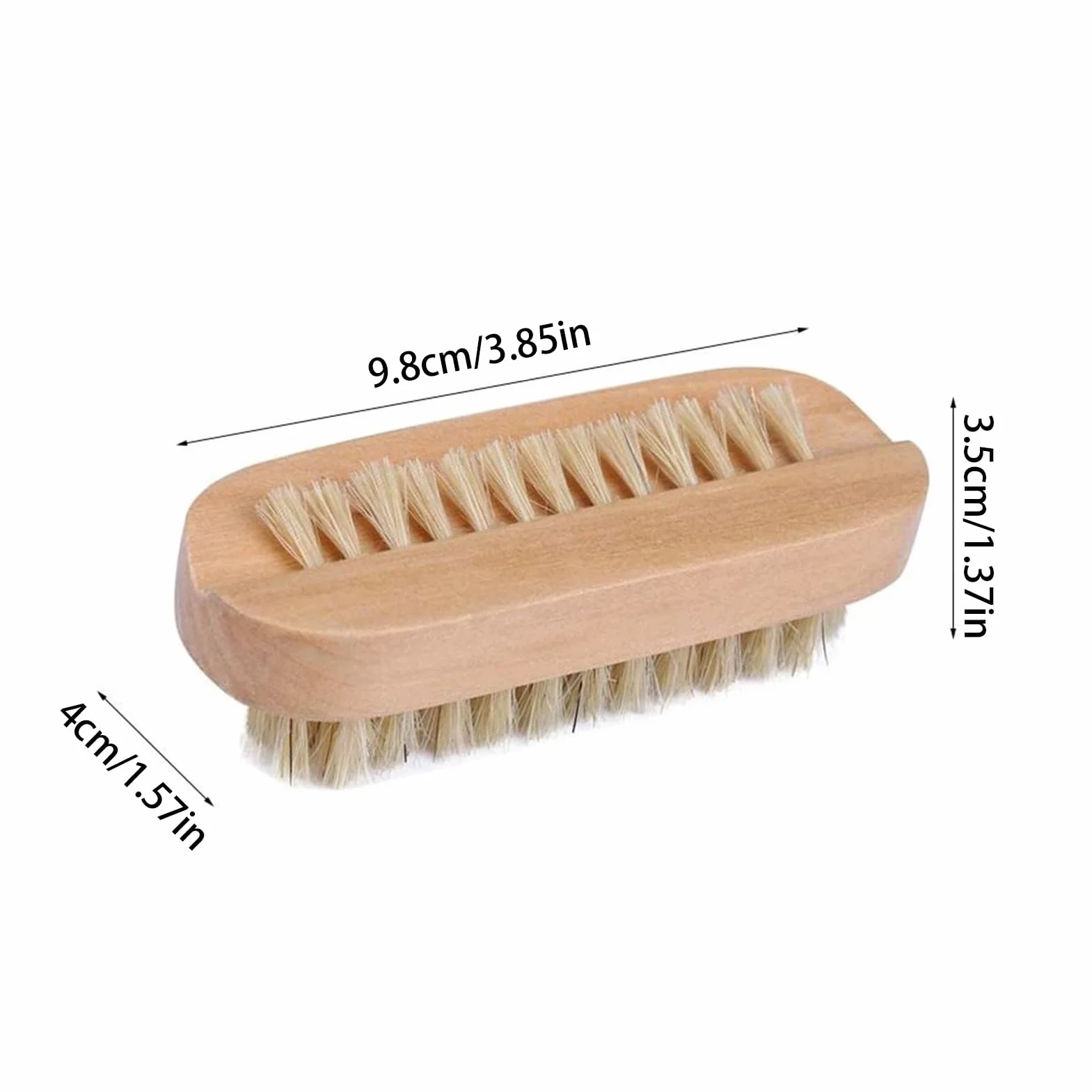 Szczotka do paznokci, 2-stronna drewniana szczotka do czyszczenia paznokci z włosiem dzika, 9,8 x 3,5 x 4 cm, peeling do manicure i pedicure, do salonu, spa, domu, łazienki, dorosłych