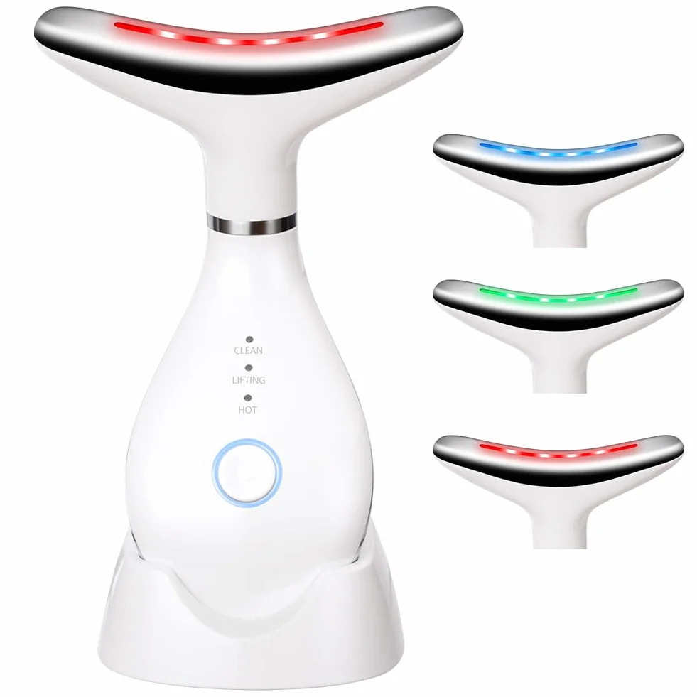 Elektryczny masażer do twarzy przeciwzmarszczkowy, masaż z 3 diodami LED, 45°C EMS, 3 tryby urody, wibracje Gua Sha do ujędrniania