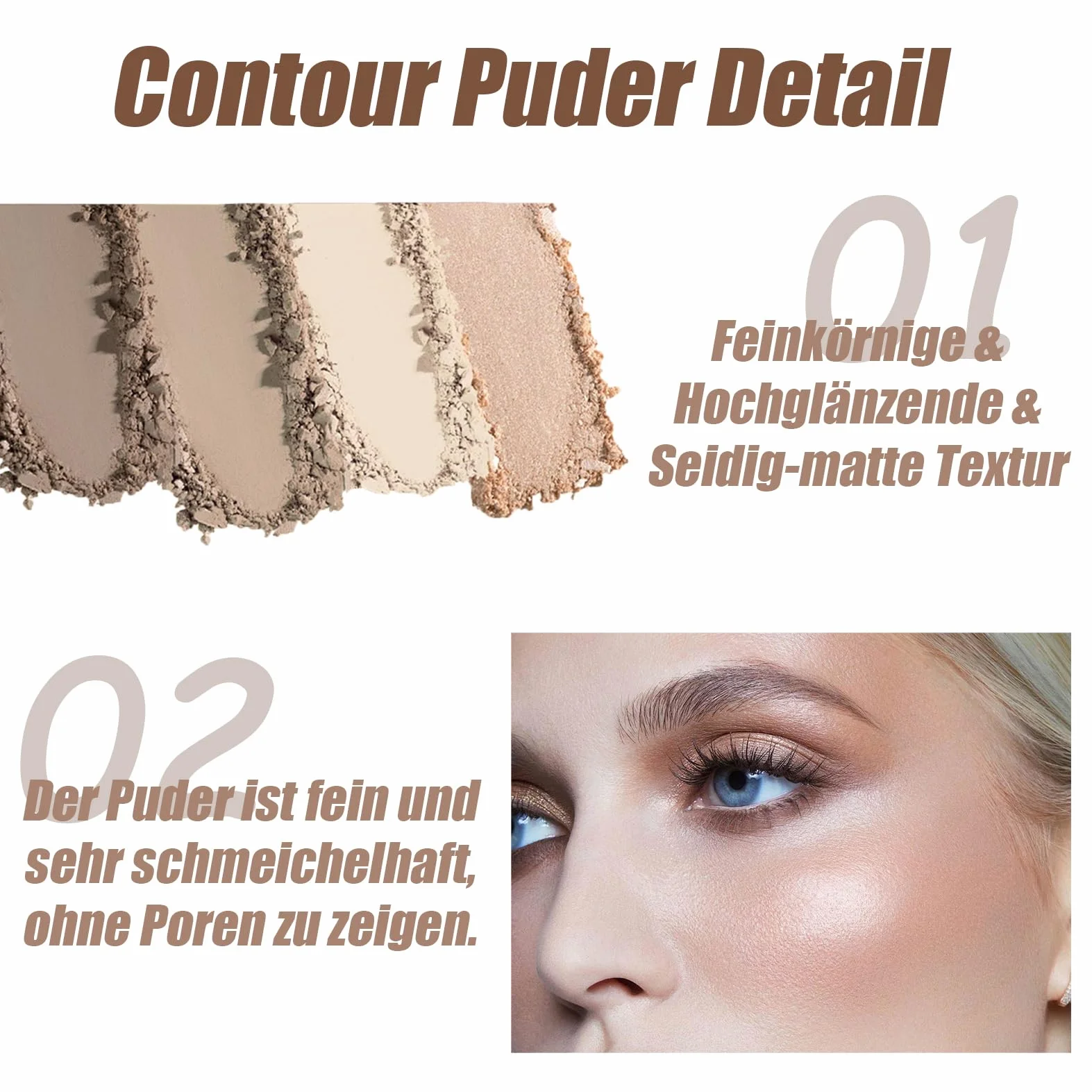 Paleta rozświetlaczy i konturowania 4 kolory matowy bronzer wodoodporna z 2 pędzlami