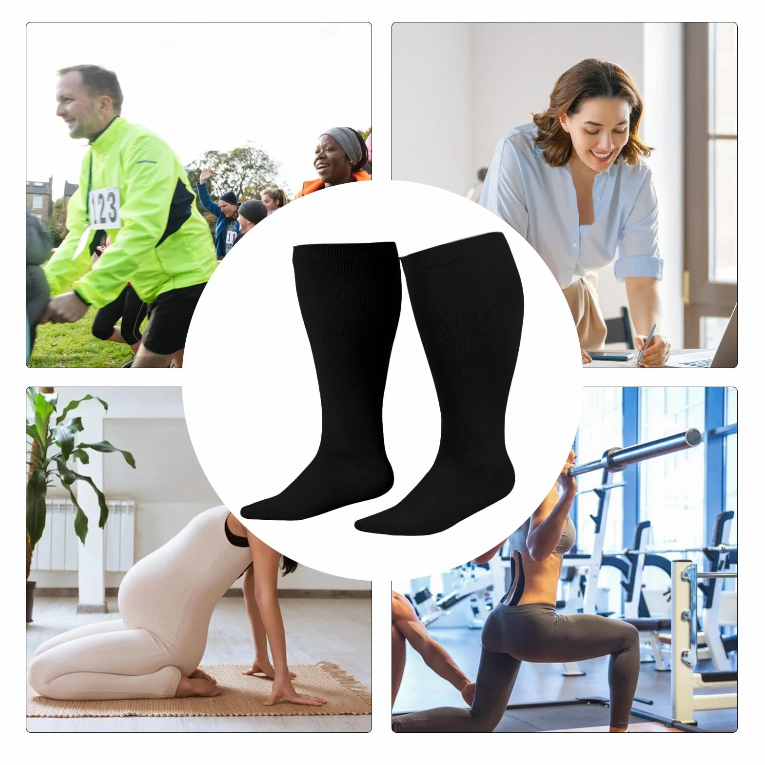 Skarpety uciskowe Plus Size,Skarpety uciskowe Plus Size dla kobiet - Pończochy o wysokim ucisku | Skarpety uciskowe Plus Size Bardzo szerokie podkolanówki do ćwiczeń fitness