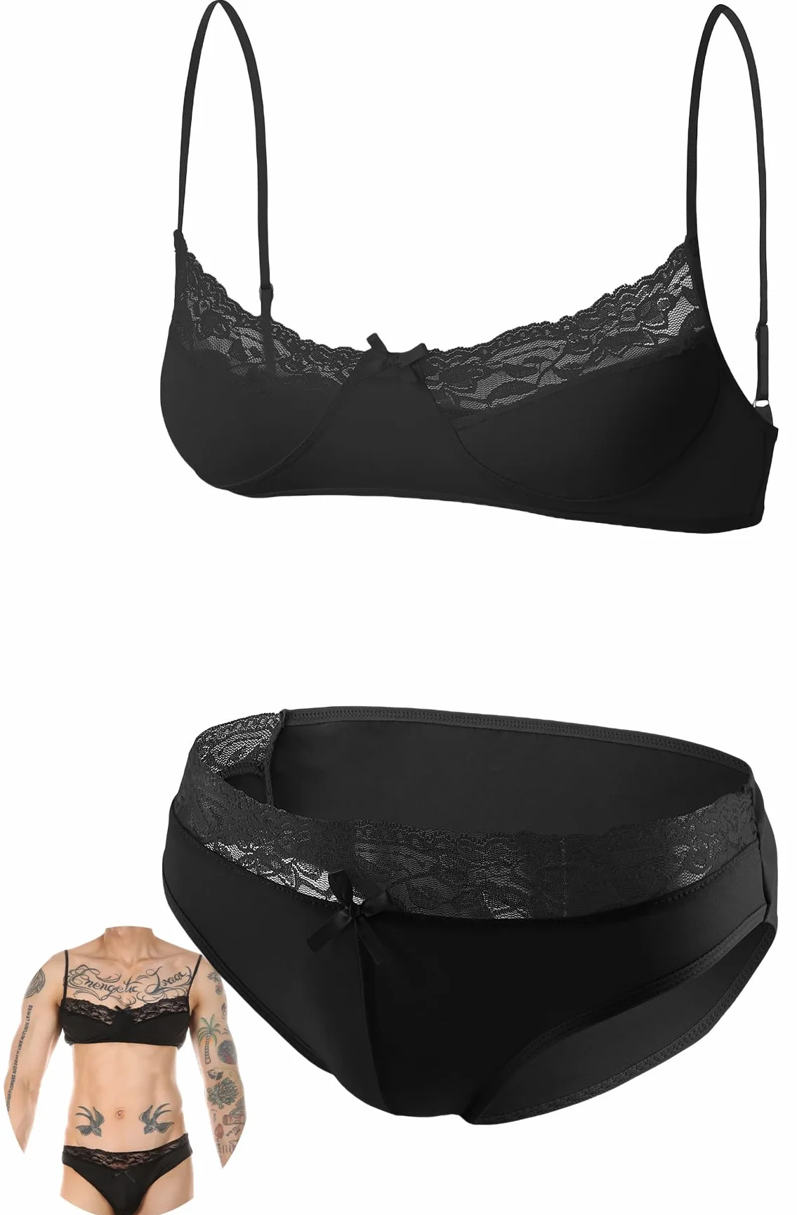 AIEOE Sissy zestaw seksownej koronkowej bielizny zestaw biustonosza i majtek lekki zestaw bielizny gejowskiej krzyżowy biustonosz i figi koronkowe majtki S-XXL