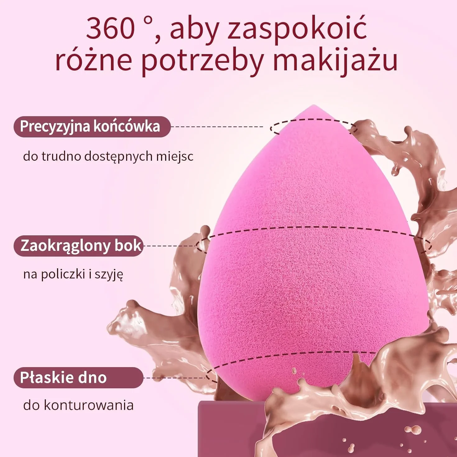 BEAKEY 6-częściowy zestaw gąbek do makijażu, różowa gąbka do podkładu