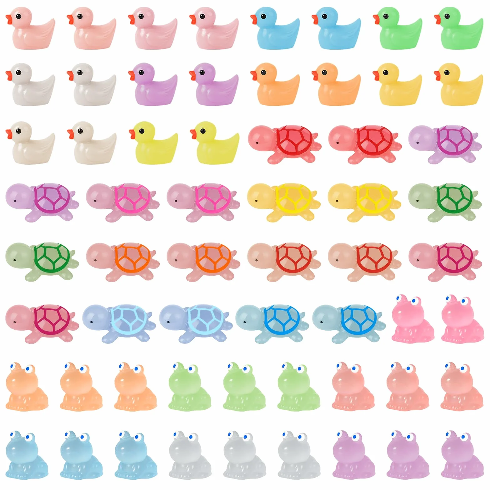 Mini figurki z żywicy, świecące w ciemności, małe kaczki, żółwie, żaby, figurki z żywicy, małe mieszane figurki zwierząt do dekoracyjnego ogrodu, miniaturowego krajobrazu, domku dla lalek