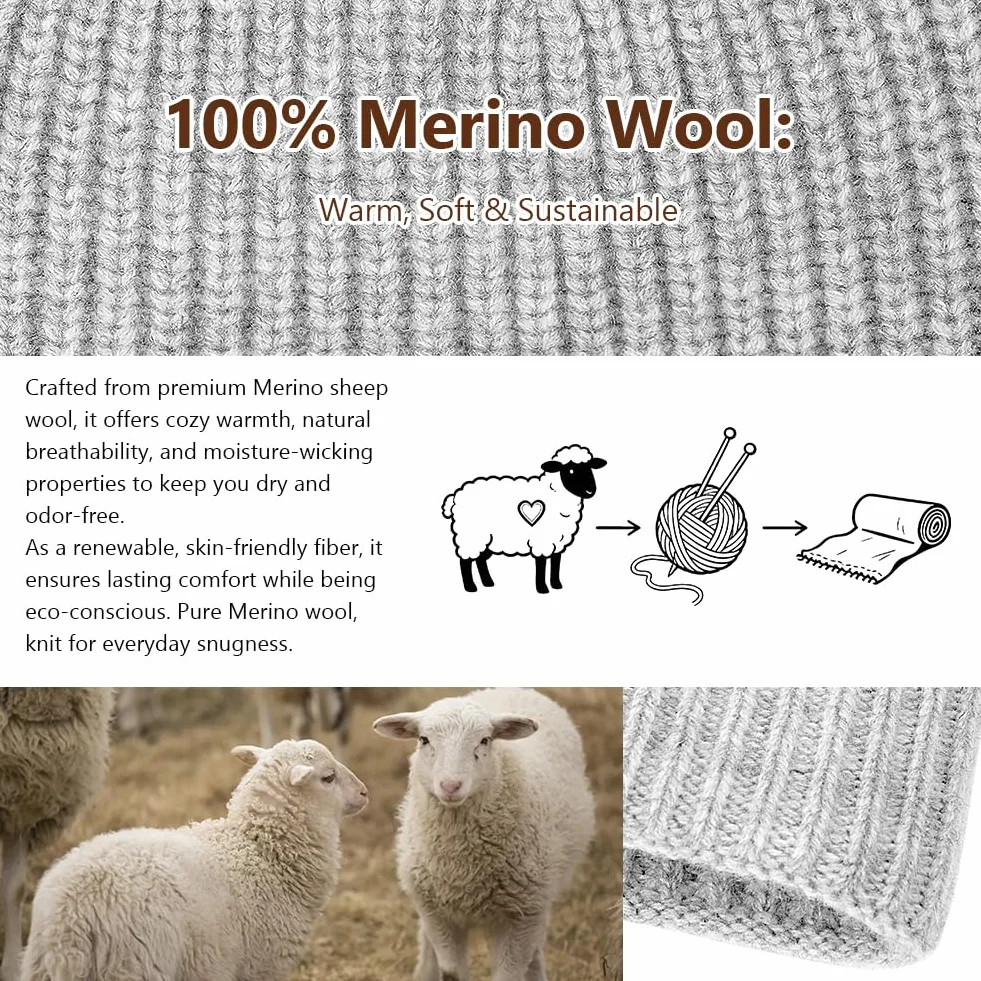 Vicloon Czapka z wełny merynosów dla mężczyzn i kobiet, wełna merino Fisherman, czapka trawler, miękka, rozciągliwa, unisex, męska i damska, zimowa czapka z dzianiny, czapka wełniana