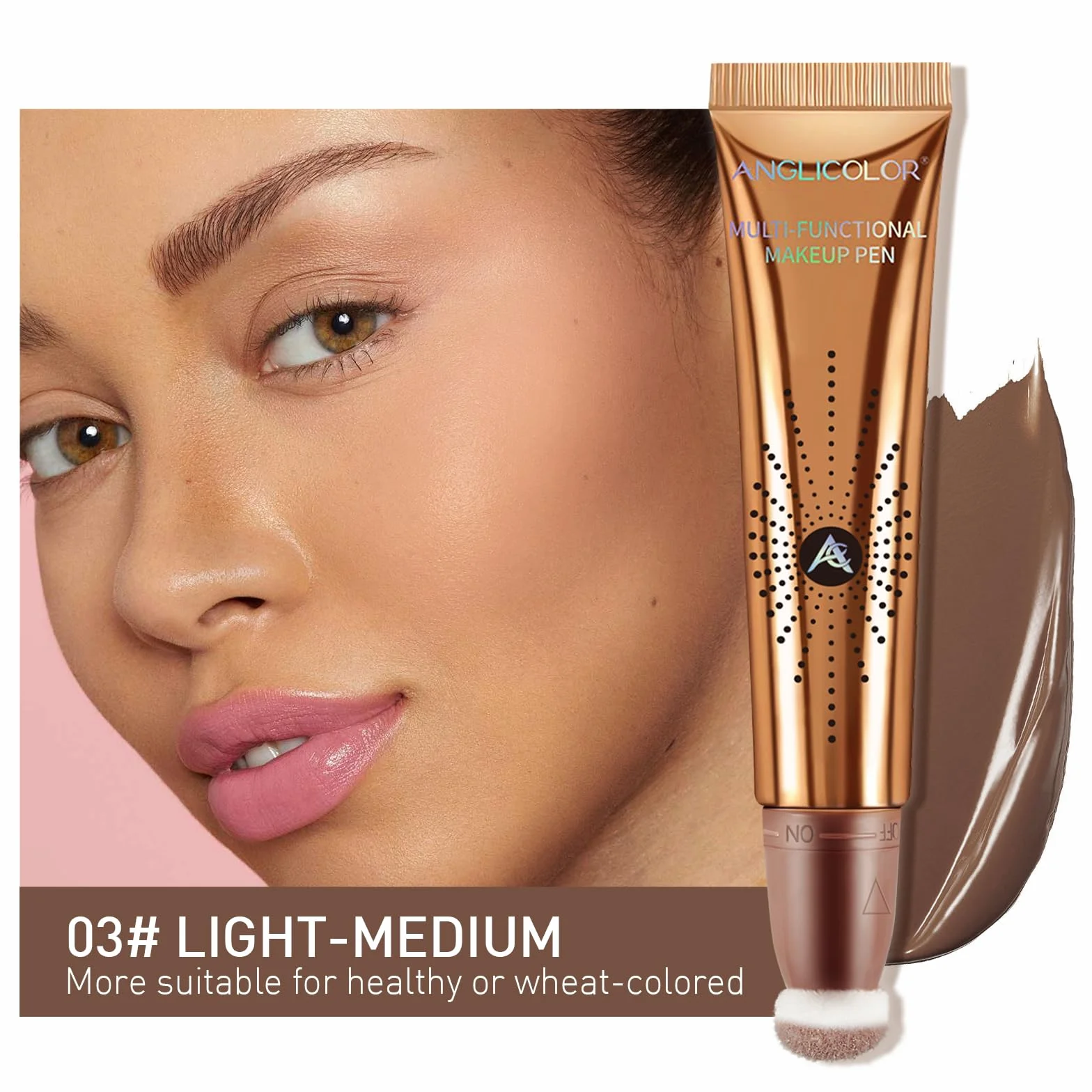 Anglicolor Bronzer W Płynie,Contour Beauty Wand,płynna różdżka konturowa dla naturalnie rzeźbionego wyglądu,sztyft do konturowania z aplikatorem (03#Leichtes Medium, 12ml)