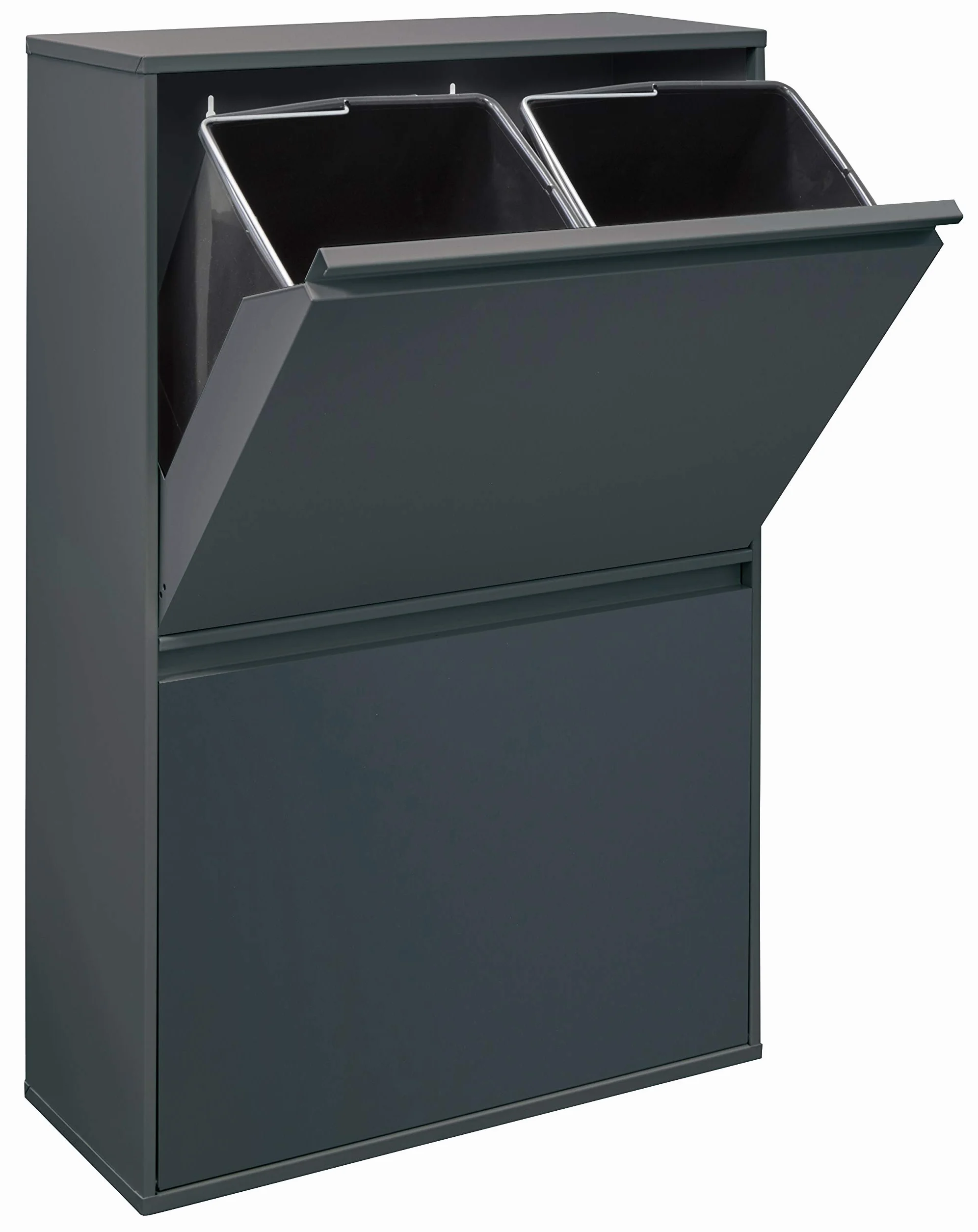 Arregui Basic CR604-B Recykling kosz na śmieci ze stali, system segregacji śmieci z 4 wyjmowanymi wewnętrznymi pojemnikami z tworzywa sztucznego z uchwytem, 4 x 17 l (68 l), antracyt/ciemnoszary