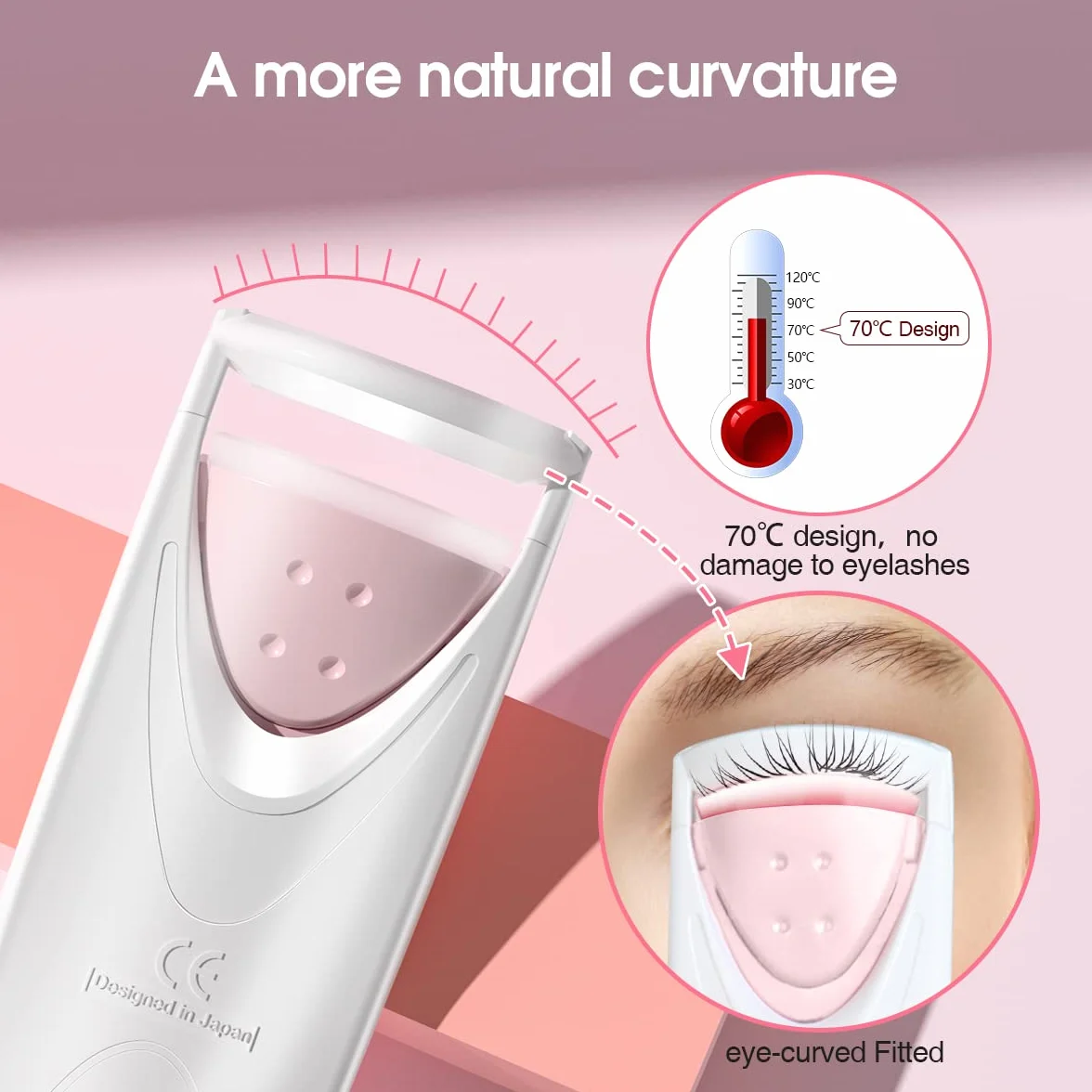 TOUCHBeauty Elektryczna podgrzewana zalotka do rzęs, z silikonową poduszką grzewczą, szybkie i trwałe, naturalne narzędzie do makijażu rzęs dla kobiet AG-2003-BT (różowa)