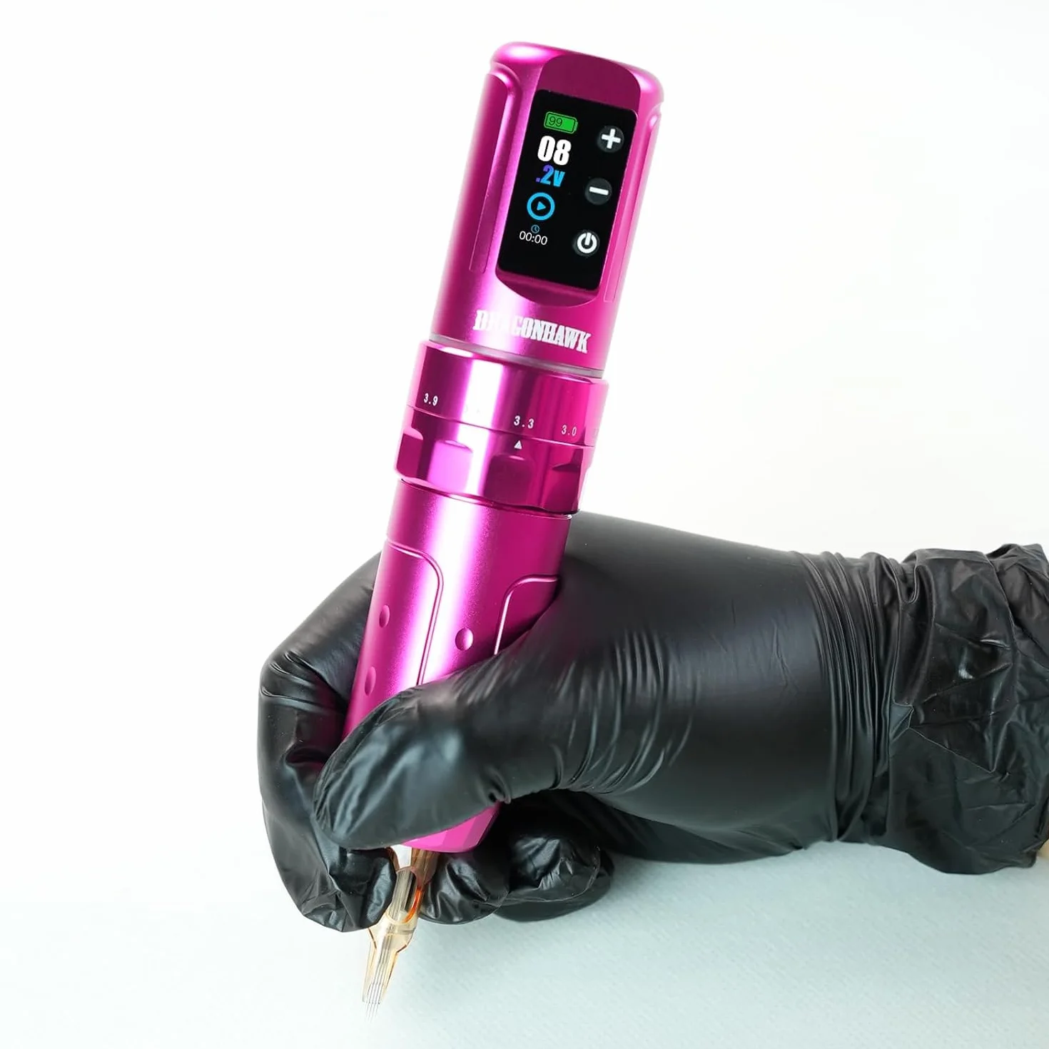 Dragonhawk L3 bezprzewodowy pistolet do tatuażu, obrotowy długopis, mocny silnik do tatuażu Mcore-L, 7 uderzeń, długość 2 baterie, zasilacz 2000 mAh, kolor różowy, dla profesjonalnych artystów, kolor różowy