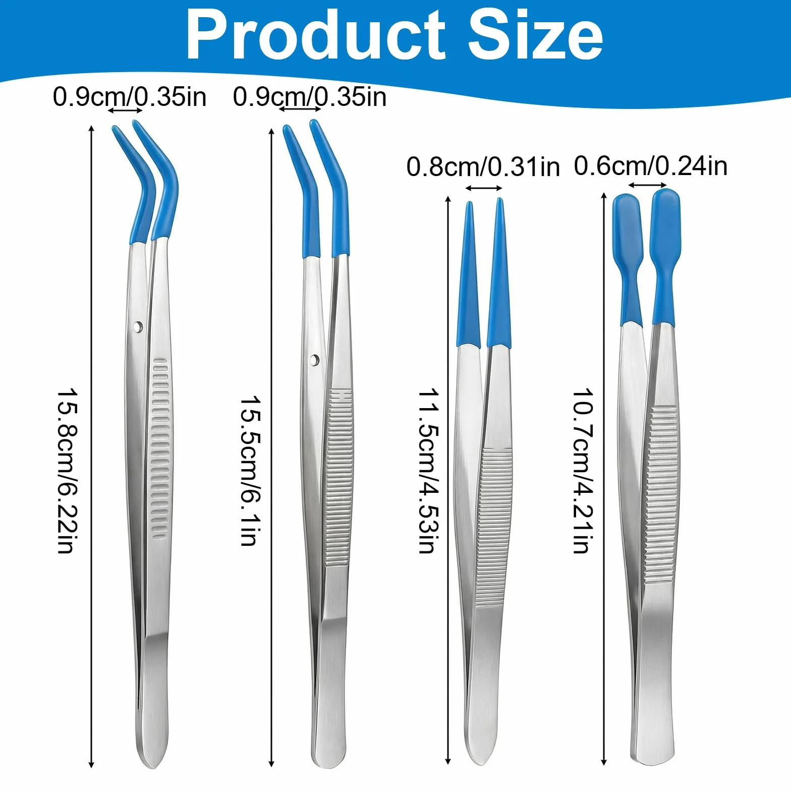 Nogeqi 4 pęsety z gumowymi końcówkami, tweezers z gumowymi końcówkami, powlekane PCW, precyzyjne pęsety do rzemiosła, biżuterii, perełek, znaczków pocztowych