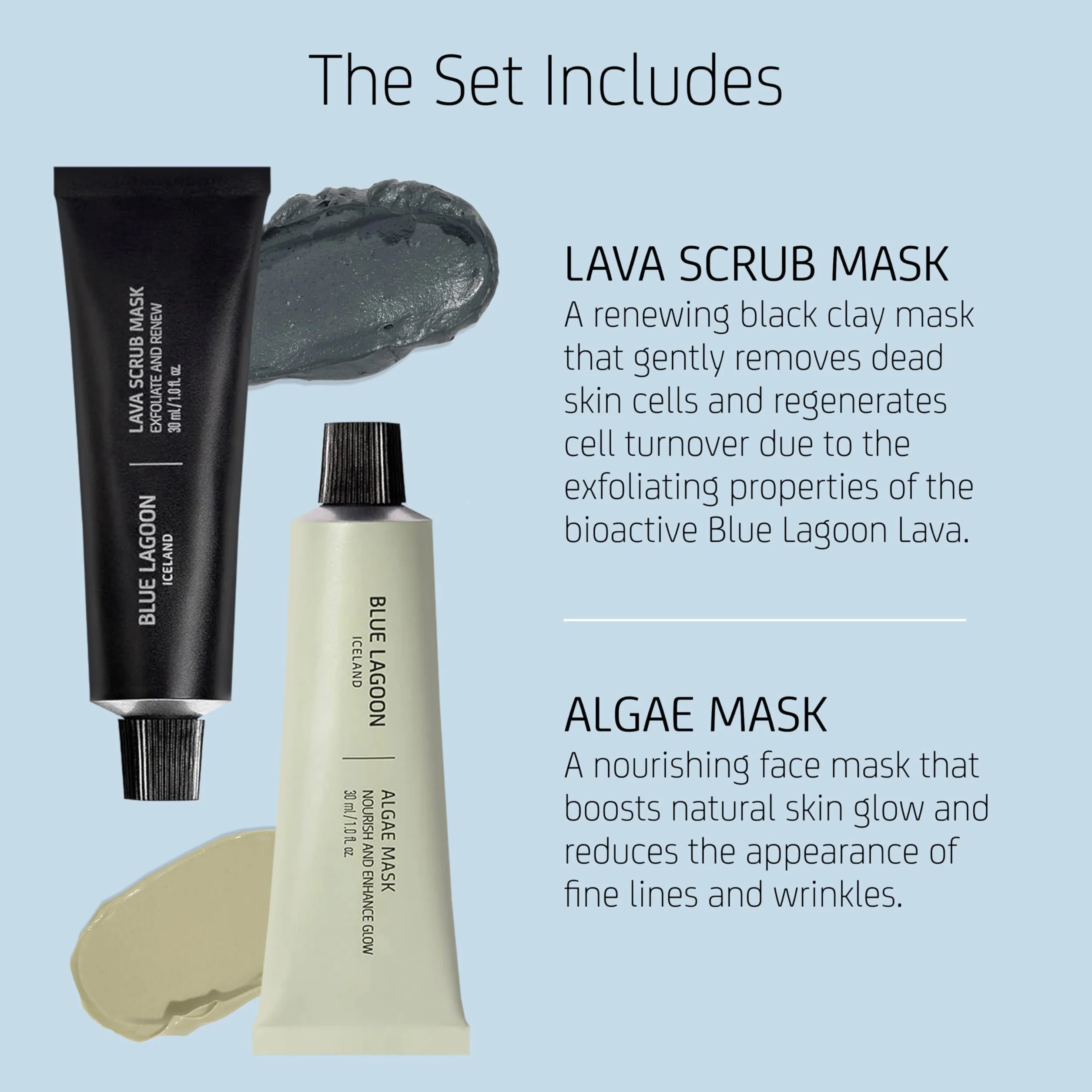 Blue Lagoon - Signature Masks zestaw podróżny | zrównoważona, bioaktywna, luksusowa pielęgnacja skóry (4 sztuki, zestaw, po 30 ml)