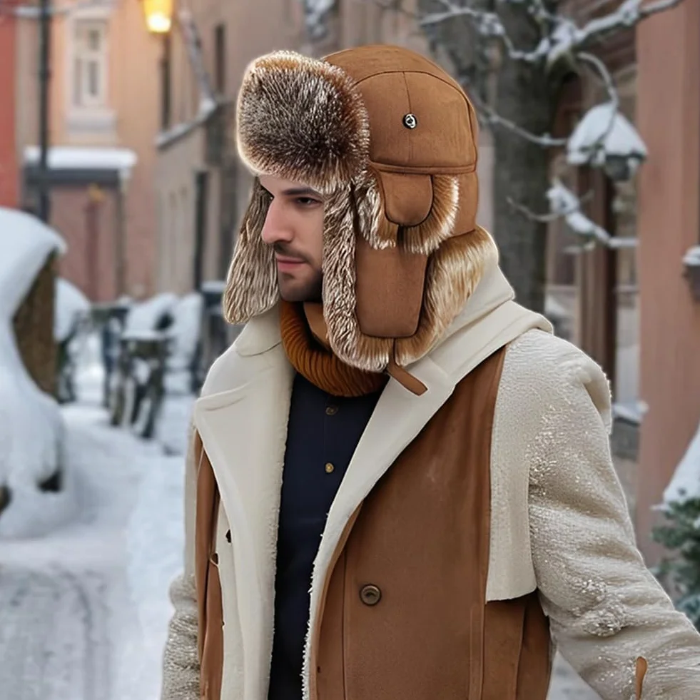 Asudaro Zimowa czapka męska czapka traperska gruba ciepła czapka z klapkami na uszy futrzana czapka zimowa rosyjska czapka zimowa outdoorowa jazda na nartach zimna czapka