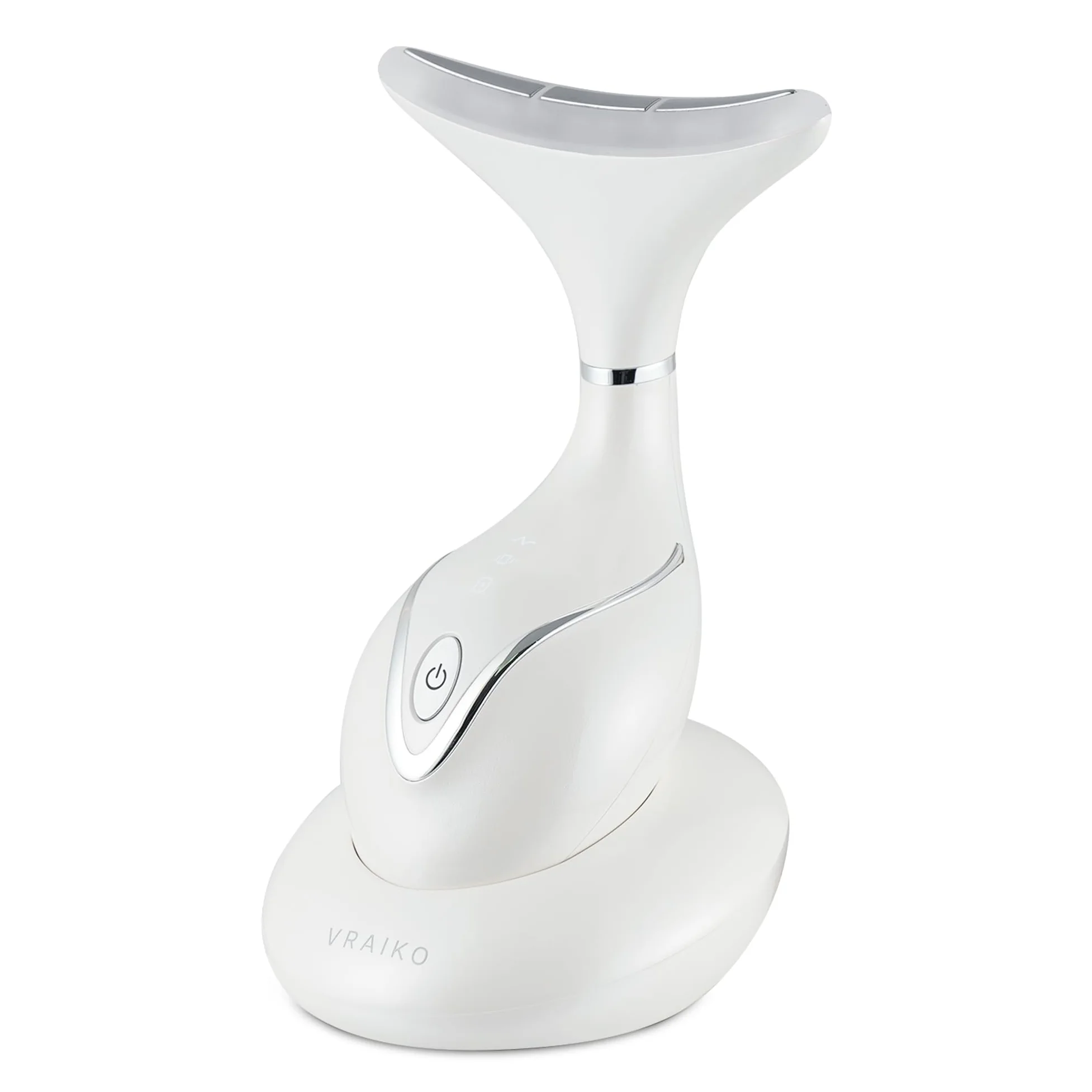 VRAIKO Iris Masażer do Twarzy i Szyi, Mikroprądowy Masaż Liftingujący z Stacją Dokującą, Trzy Funkcje LED, Home Facial Spa (Pearl)