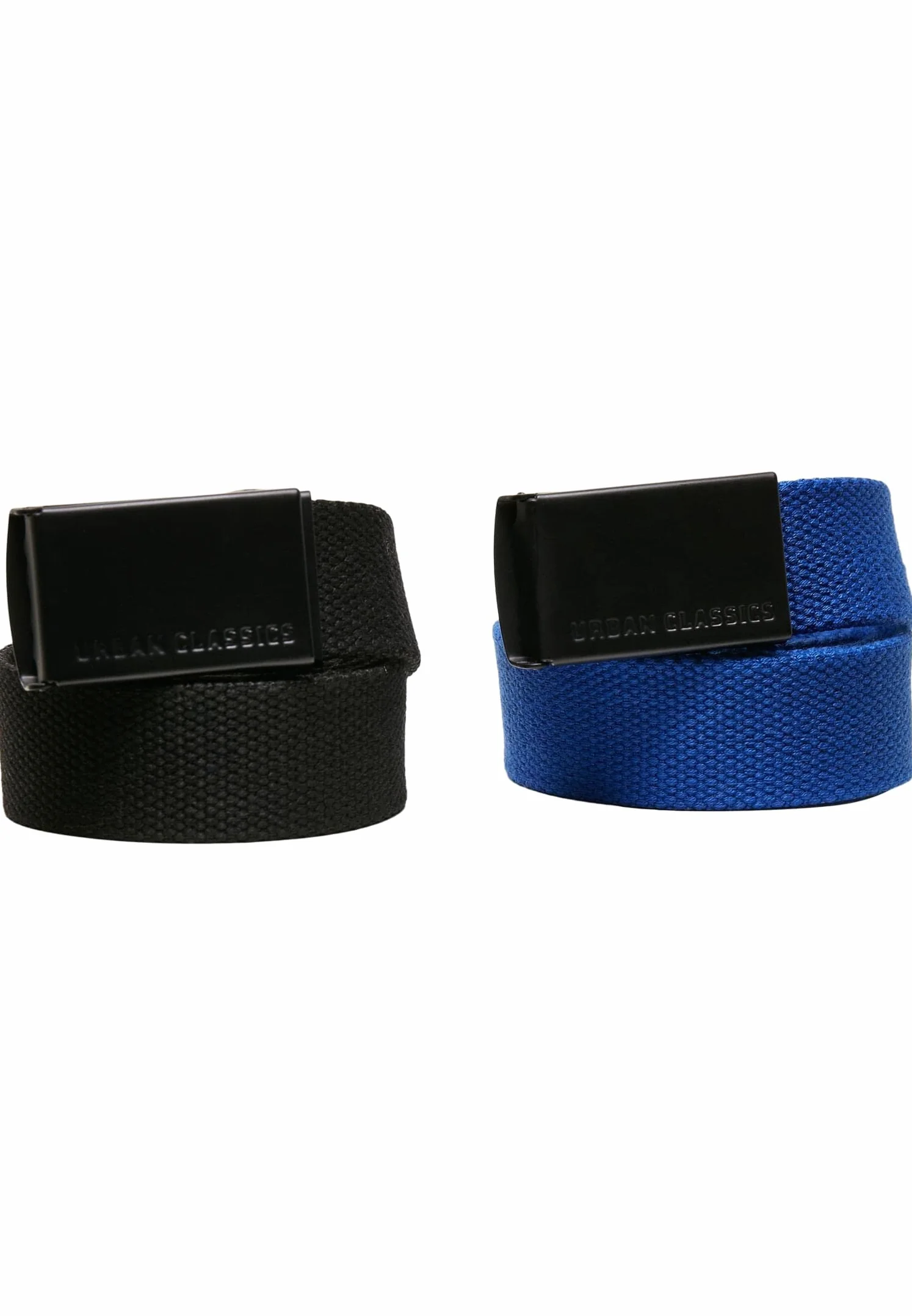 Urban Classics Unisex dziecięcy pasek dwupak dla chłopców i dziewczynek, wielopak płócienny pasek dla dzieci, 2 sztuki, dostępny w 3 kombinacjach kolorystycznych, rozmiar 110/116 - 158/164, Czarny+niebieski, jeden rozmiar