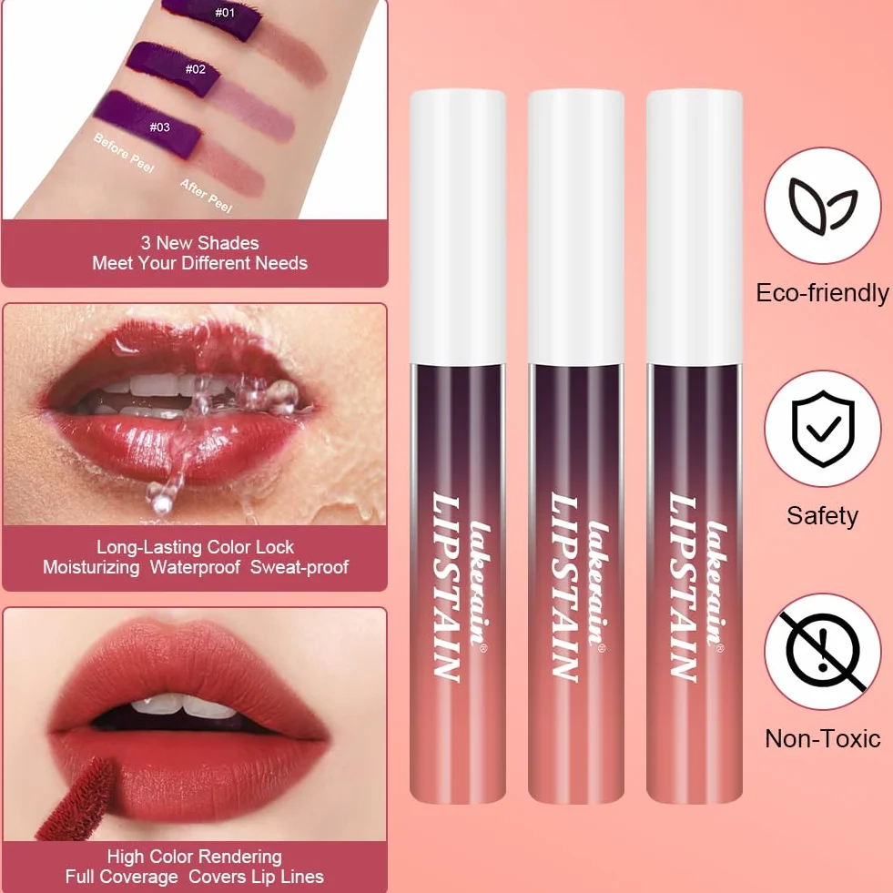 LOPHE Peel off Lip Gloss, 3 sztuki masek do ust, długotrwały odcień do ust, wodoodporny, Peel Off z matowym wykończeniem. #C