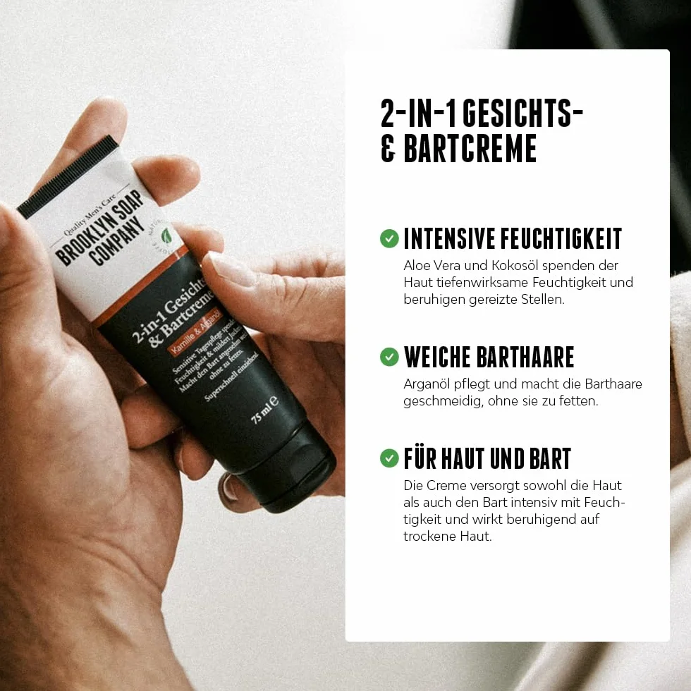 Brooklyn Soap Company · Ultimate Beard Box · Zestaw do pielęgnacji brody wraz z olejkiem do brody, szamponem do brody, szczotką do brody, woskiem do brody i kremem do brody · pomysł na prezent dla