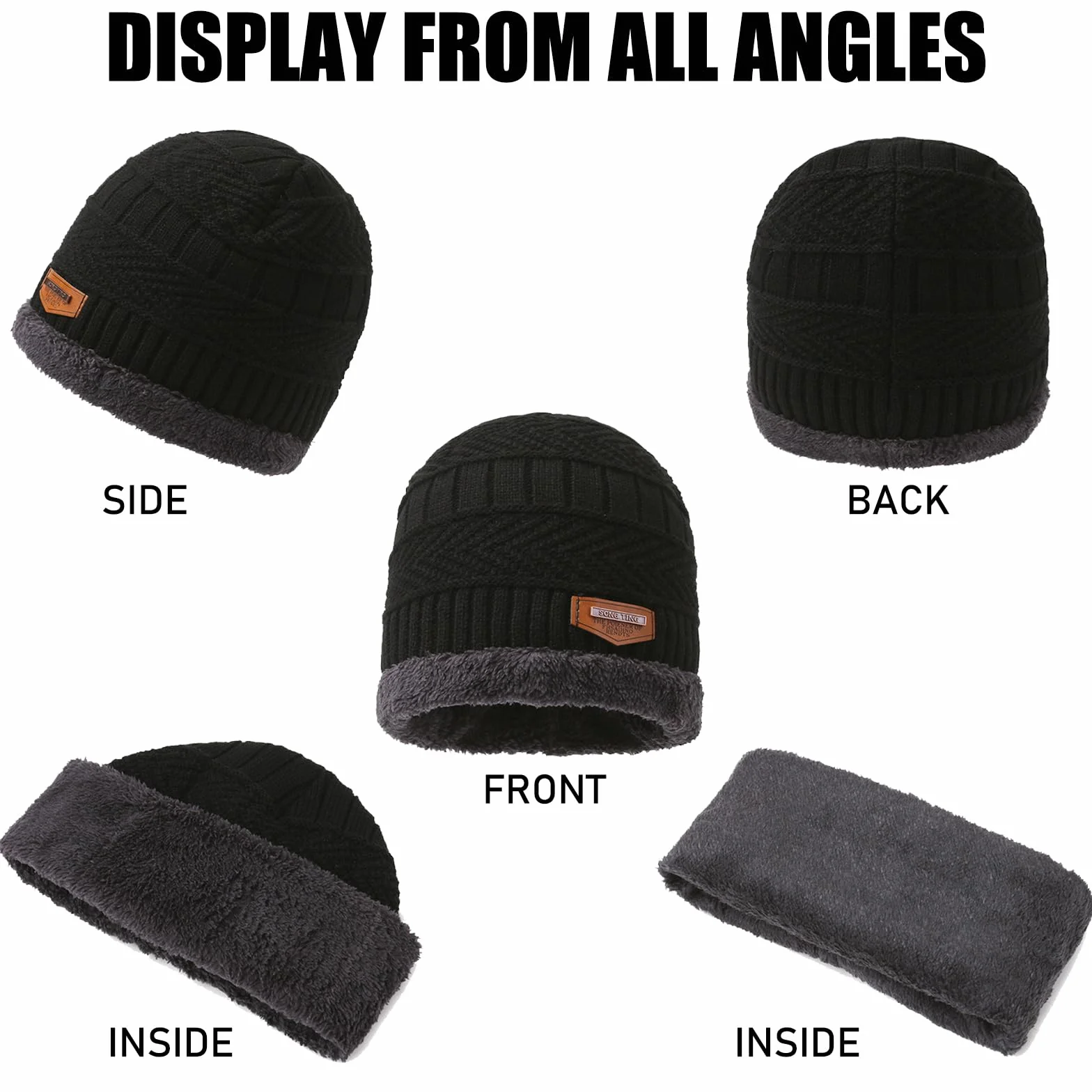 TYXHXTF Czapka zimowa szalik rękawiczki ciepłe 3 w 1 zestaw, dzianinowa czapka beanie, okrągły szalik i antypoślizgowa rękawica do ekranu dotykowego, miękka rozciągliwość, do sportów na świeżym