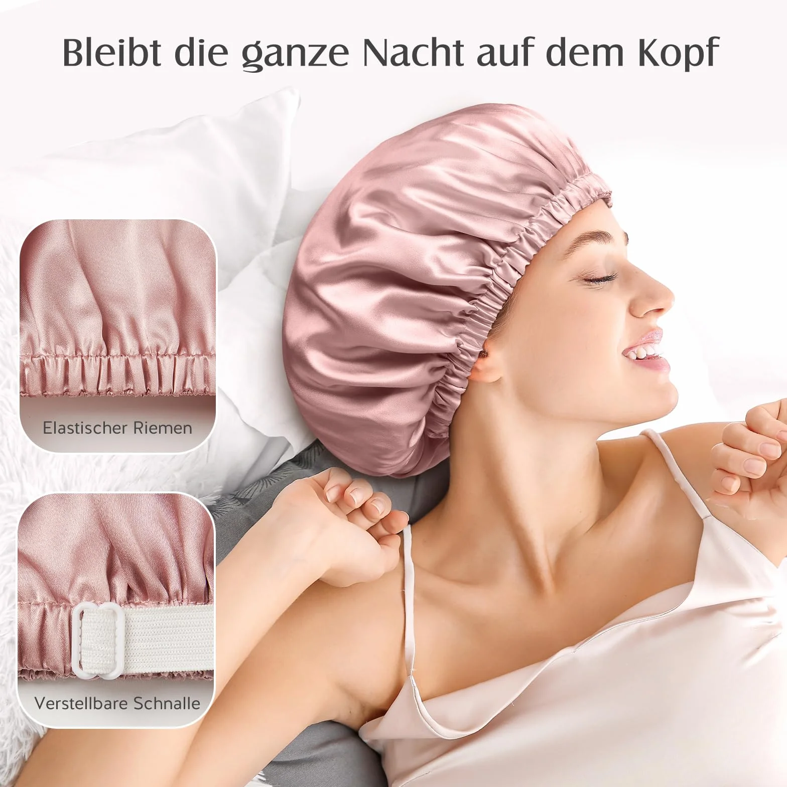 Umisleep 22 Momme Czapka Do Spania Ze 100% Jedwabiu Morwowego, Podwójna Jedwabna Czapka Nocna Do Kręconych Włosów, Różowa