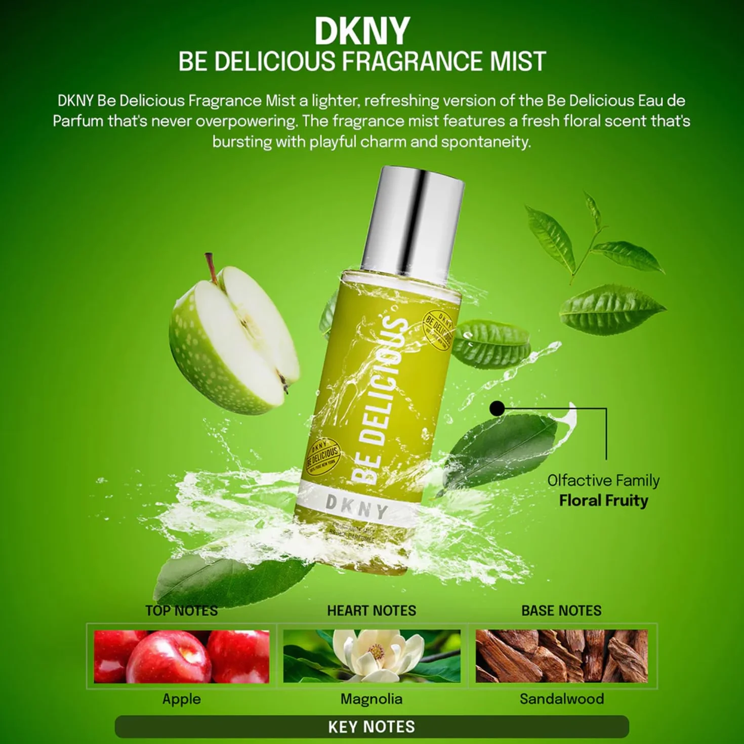 DKNY Be Delicious 100% Pure New York, mgiełka zapachowa dla kobiet, owocowo-kwiatowy zapach, do codziennego użytku, 250 ml