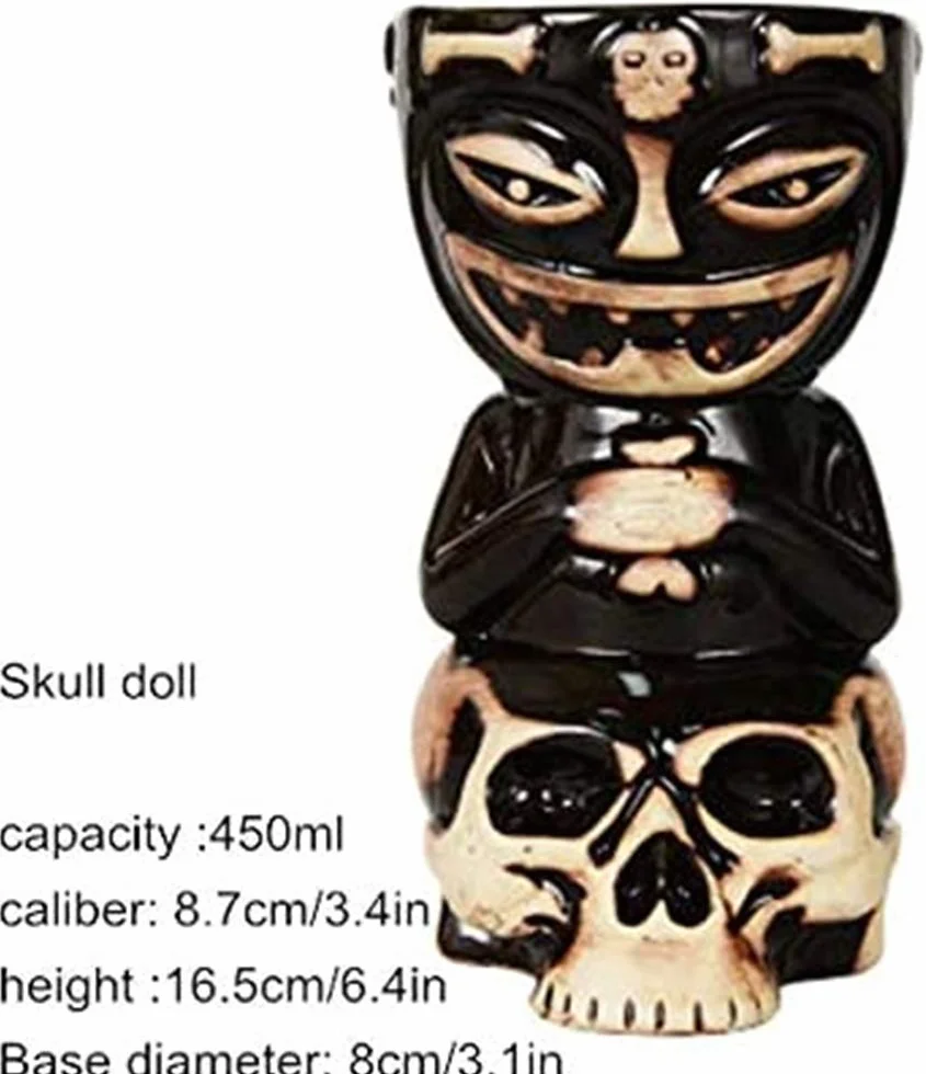Tiki Kubki koktajlowe, ceramiczne kubki Tiki, nowatorski ceramiczny kubek o tematyce hawajskiej na koktajle i imprezy Luau - świetny pomysł na prezent do baru domowego (450 ml)
