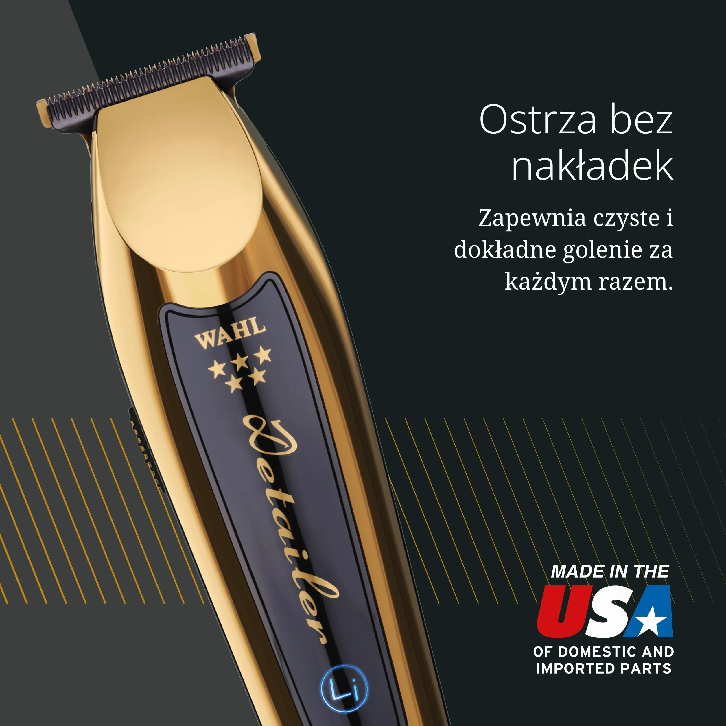 Wahl Gold Cordless Detailer Li - Emerless Wejście - z wyjątkowo szerokiem Cutuje więcej włosów szybciej, projekt włosów na twarzy