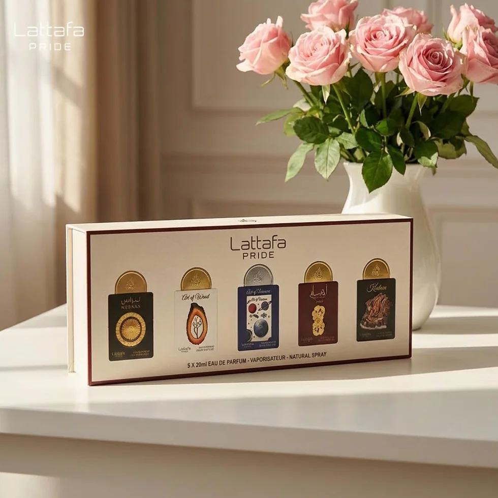 Lattafa Zestaw upominkowy Pride Perfumy z kolekcji nr 3 (5 x 20 ml) | Luksusowy zestaw upominkowy perfum dla mężczyzn i kobiet | arabskie długotrwałe zapachy | Mini spray podróżny