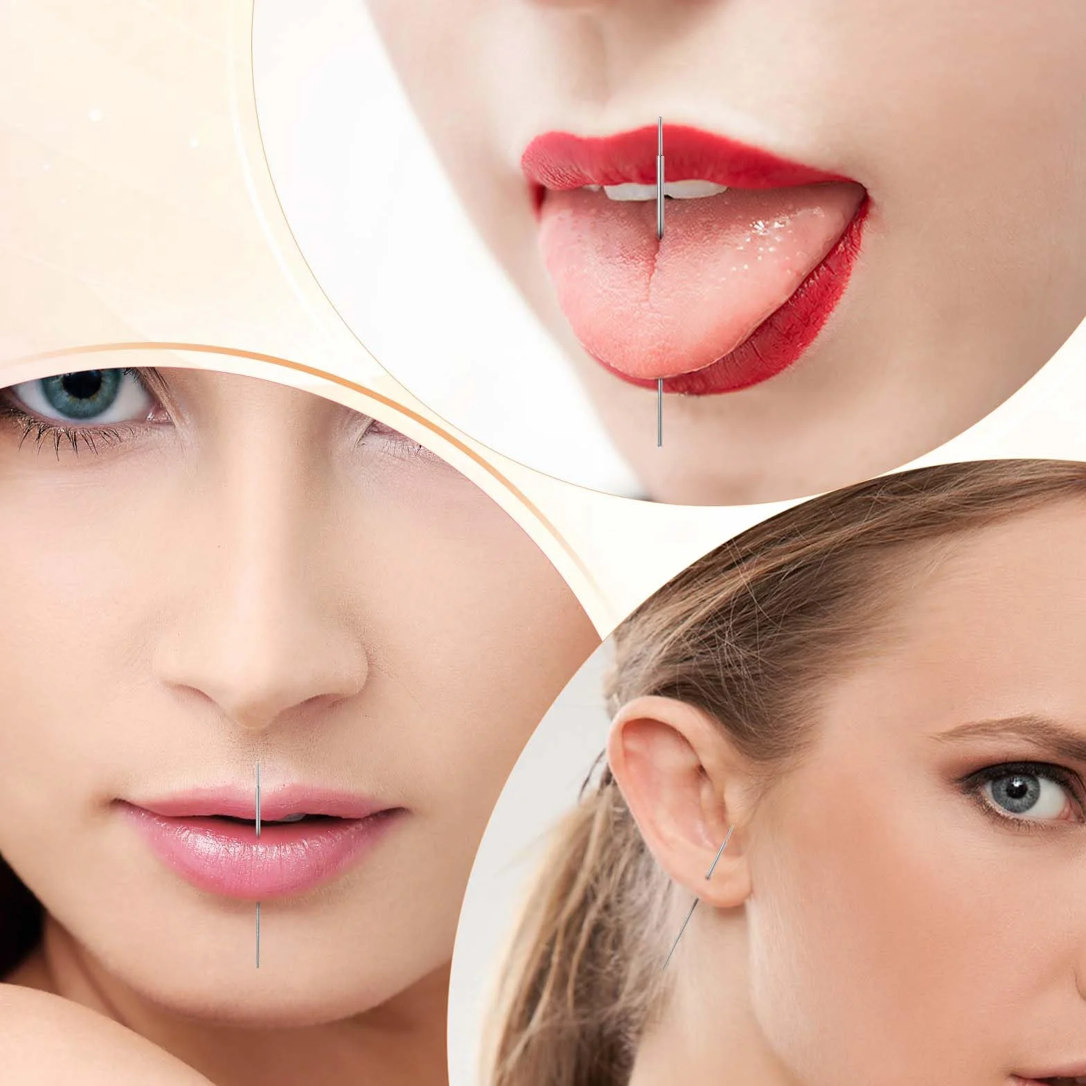 8 sztuk stożkowych narzędzi do wprowadzania piercingu, wymienne igły do piercingu, bezgwintowy pręt do wprowadzania, nakręcane narzędzie pomocnicze do nosa, pępka, wargi, brwi, ucha, chrząstki
