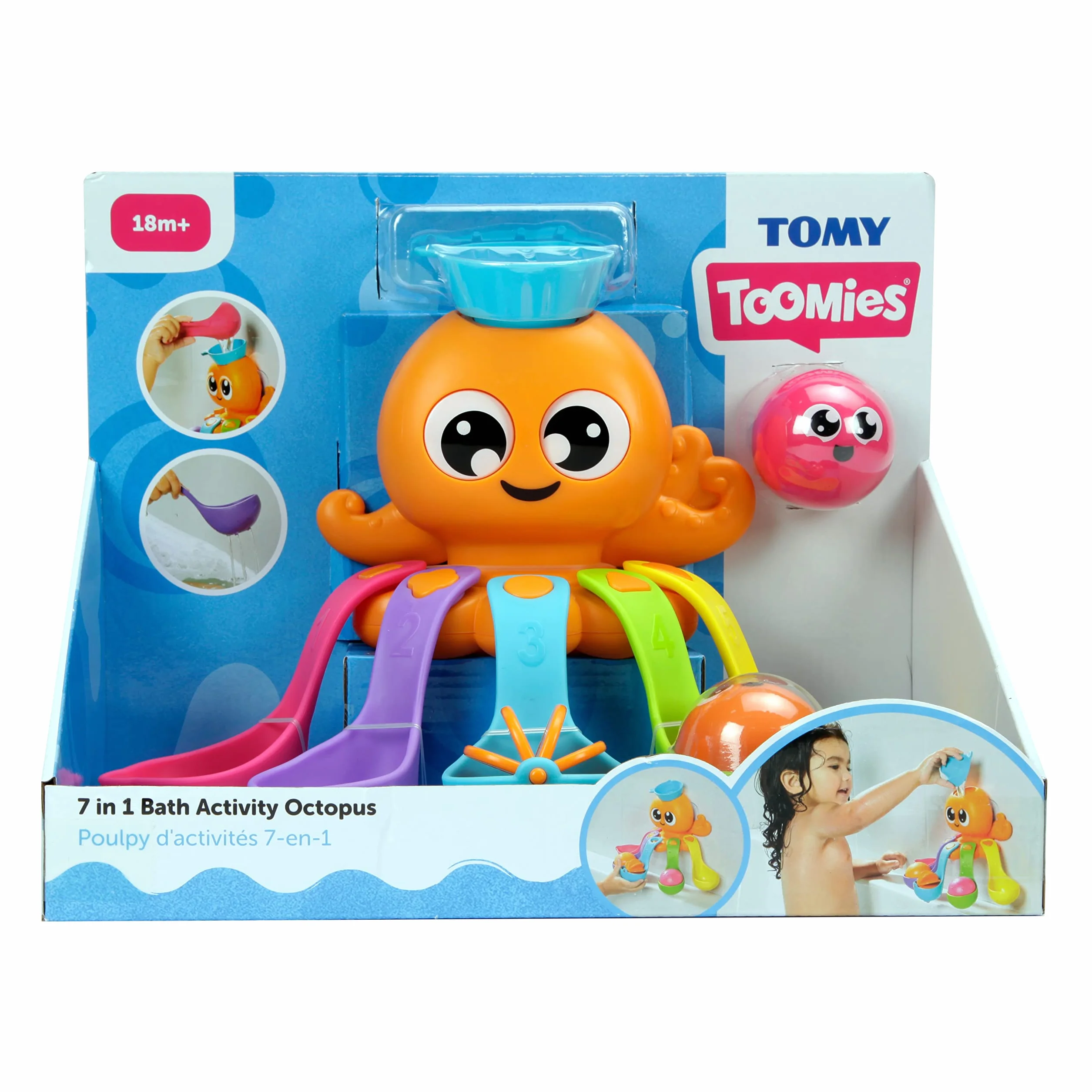 Toomies E73104 Tomy 7 in 1 Activity Octopus, Kids Toys for Water Play, Fun Bath Accessories for Babies and Toddlers, Suitable for 18 Months and Older, Multicoloured