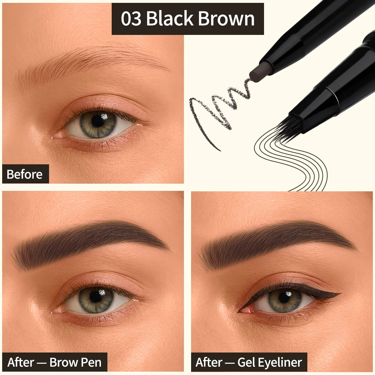UCANBE Microblading kredka do brwi i żelowy eyeliner 2 w 1 – wodoodporny i odporny na wycieranie – kredka do brwi do naturalnego rysowania włosków – długotrwały definer brwi i oczu (czarno-brązowy)