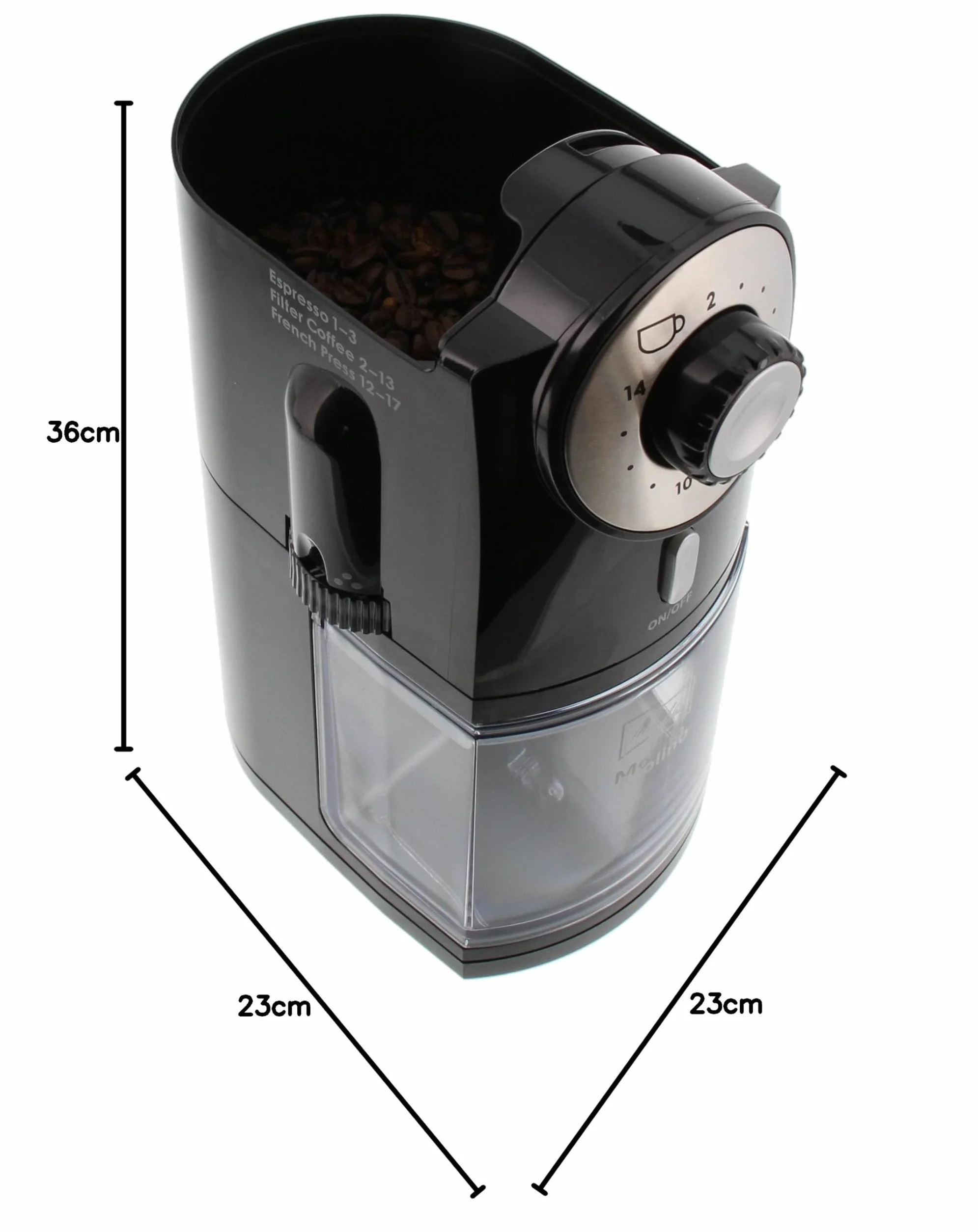 Melitta Molino Elektryczny Młynek do Kawy, Czarny/Stalowy, 1.2 L