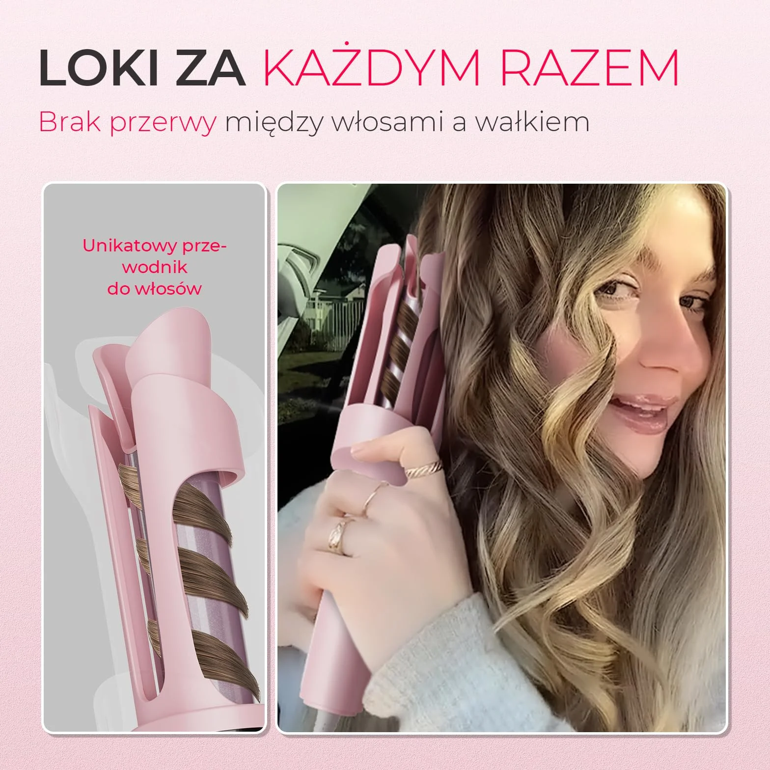 TYMO CURLPRO Automatyczna Lokówka do Dużych Kędziorów – Przenośna Automatycznie Obracająca się Lokówka 25mm,160-210℃, Łatwe Kręcenie, Ceramiczna Curling Wand, 500M Jonów Ujemnych, Różowy