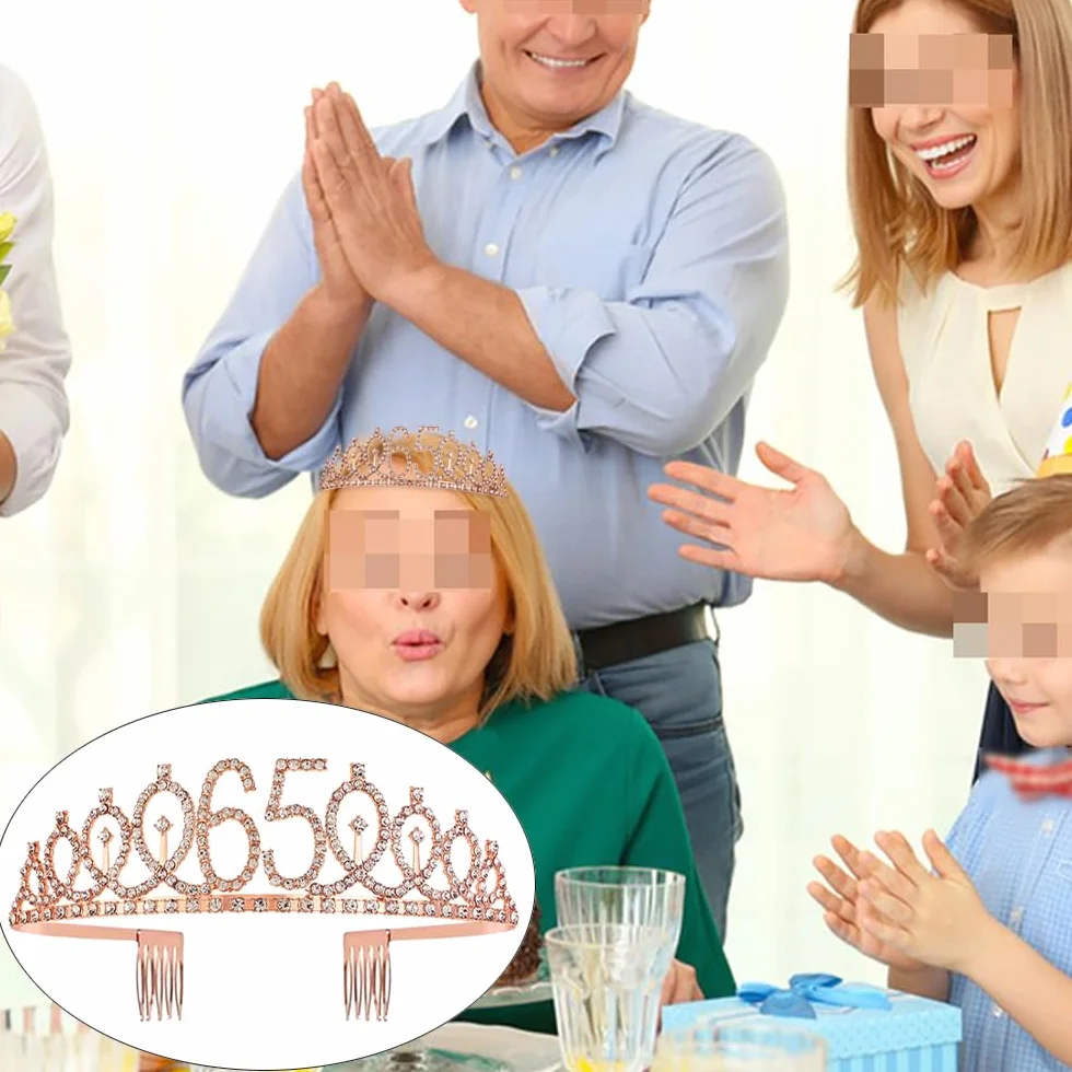 Tiara i korona na 65. urodziny dla dziewczynek, na urodziny, królowa różowe złoto, diadem księżniczki, tiara ze strasu z grzebieniami, tiary ślubne na wesele, bal absolwentów, wesele, Boże Narodzenie