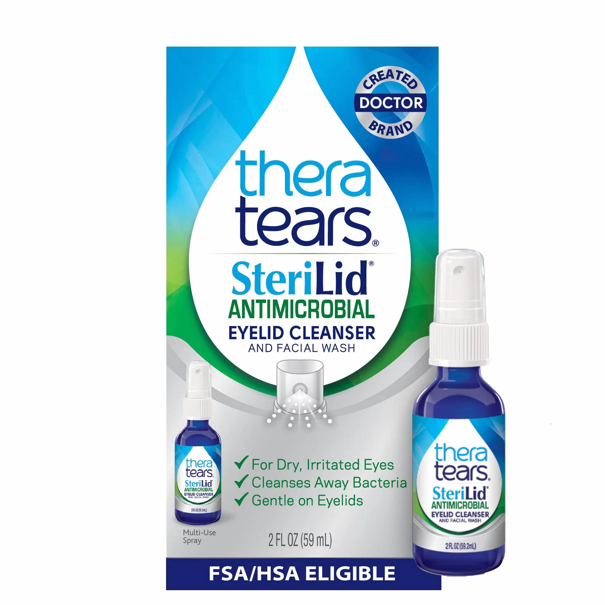 TheraTears SteriLid Antimicrobial Eyelid Cleanser and Facial Wash, 2 Fl Oz Spray