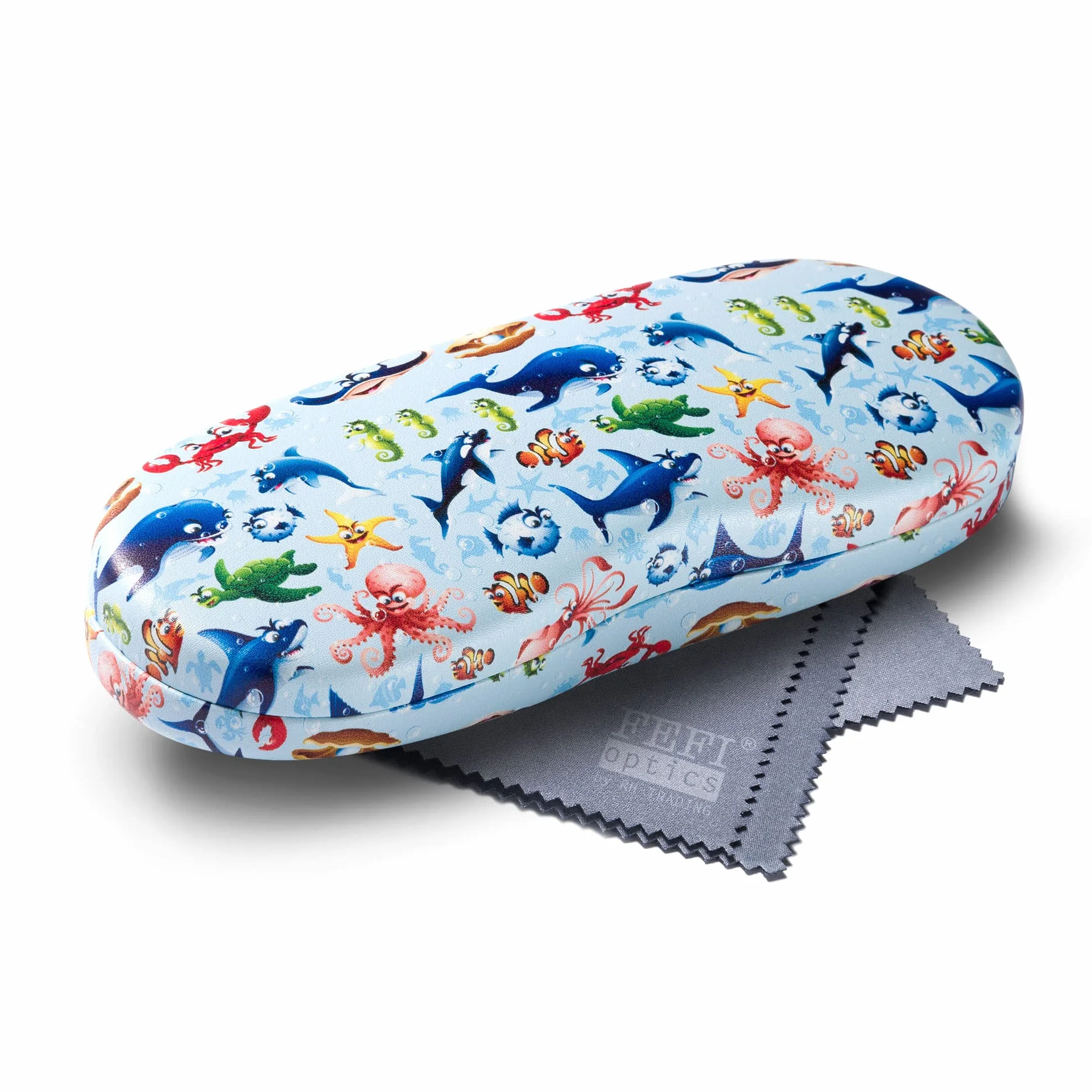 FEFI - Dziecięce etui na okulary (twarda obudowa) z zabawnymi motywami – łącznie ze ściereczką do czyszczenia okularów/ściereczką z mikrofibry, morze
