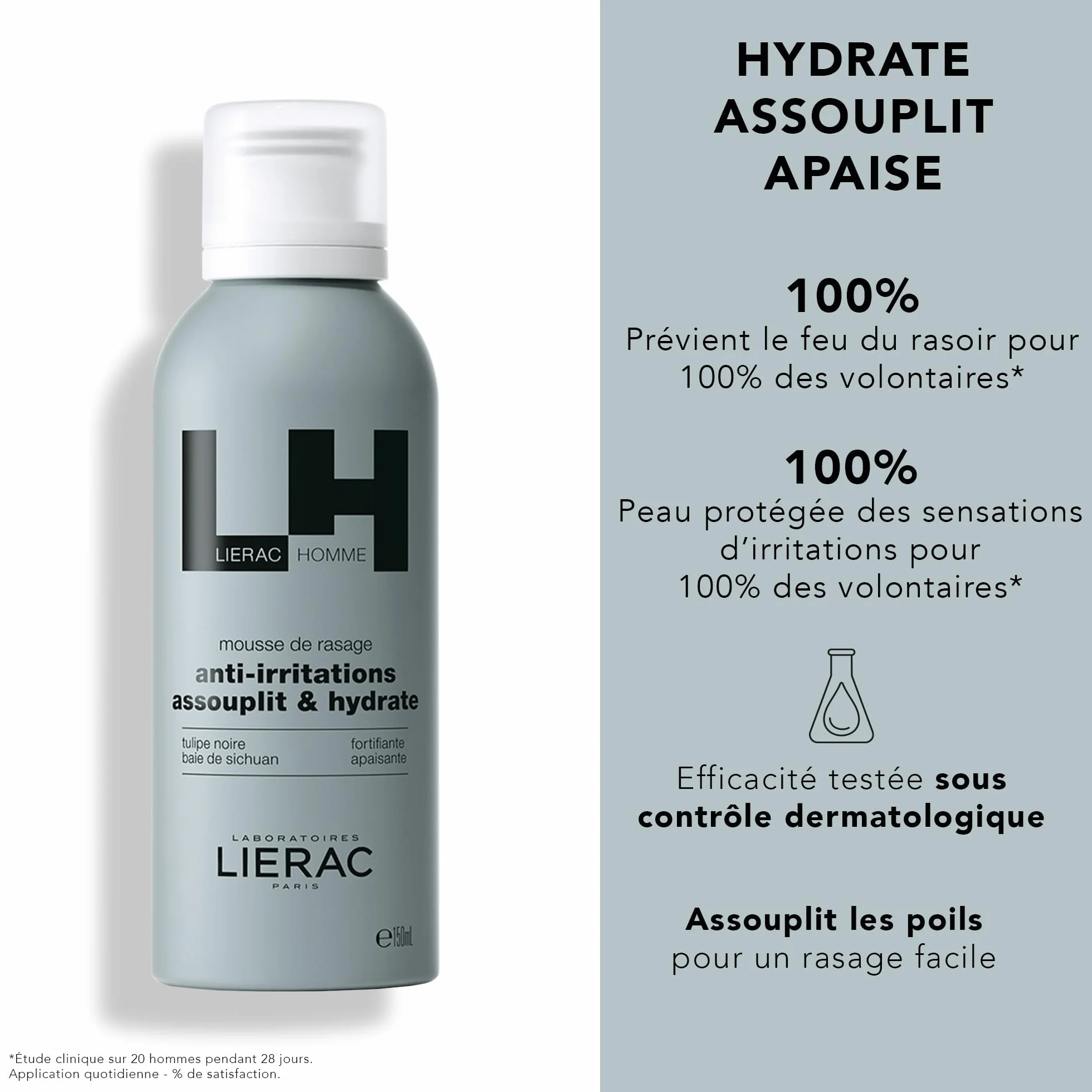 Lierac - Lierac Homme - Pianka do golenia 150ml - Higiena twarzy - Przeciw podrażnieniom - Zmiękcza - Nawilża - Przeciw podrażnieniom - 85% składników pochodzenia naturalnego