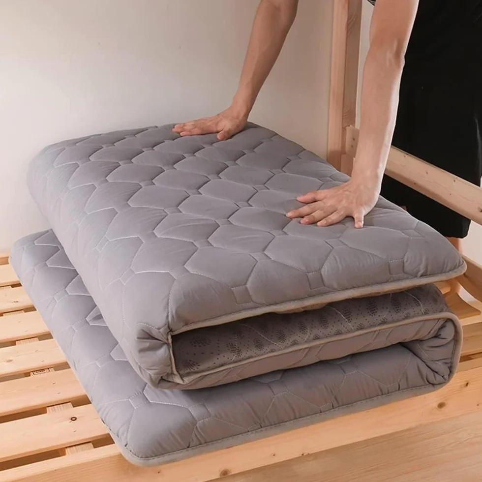 Ulepszony japoński materac, futon, mata tatami, pojedynczy, podwójny, w rozmiarze queen size, składany materac podłogowy, przenośny podróżny materac kempingowy (szary, 100 × 200 cm)