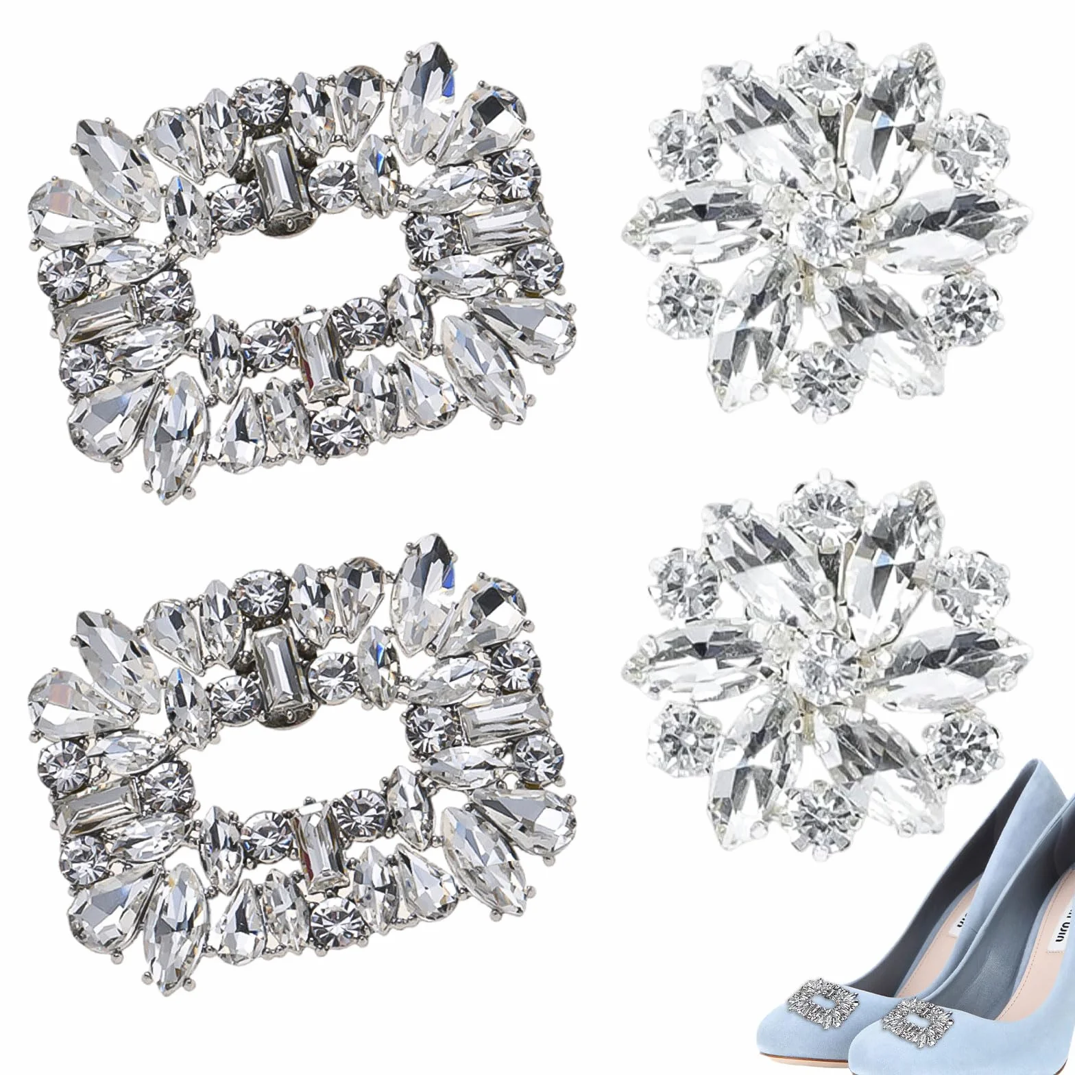 1 para klipsy na buty damskie broszki do butów klips do butów Kryształowa klamra do butów do dekoracji odpinanych butów na wysoki obcas Ślub Party Silver, 5.8x4.5cm, Stop, Stop