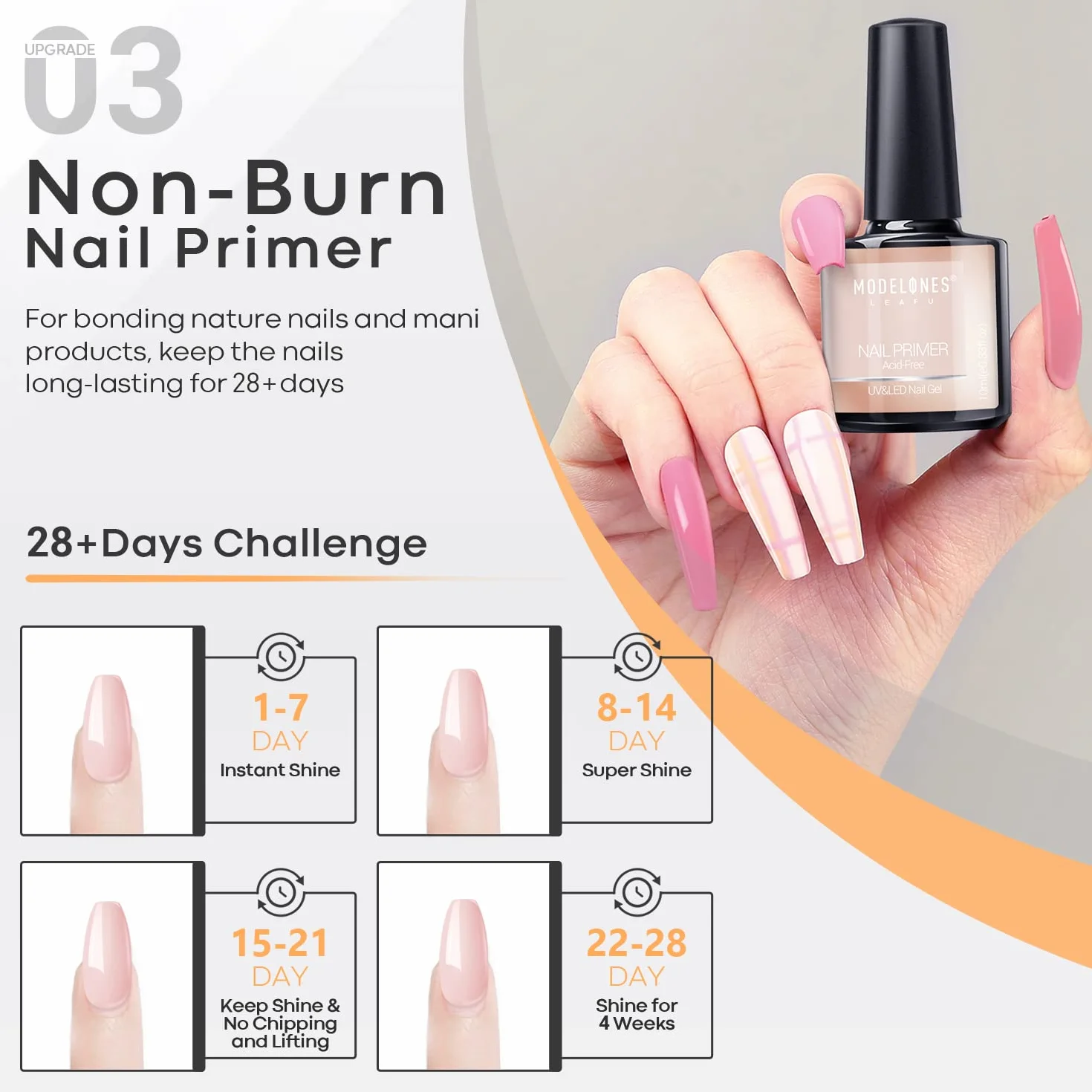 Modelones Zestaw 3 x 10 ml UV LED Żel do Paznokci Base Top Coat Primer No Wipe