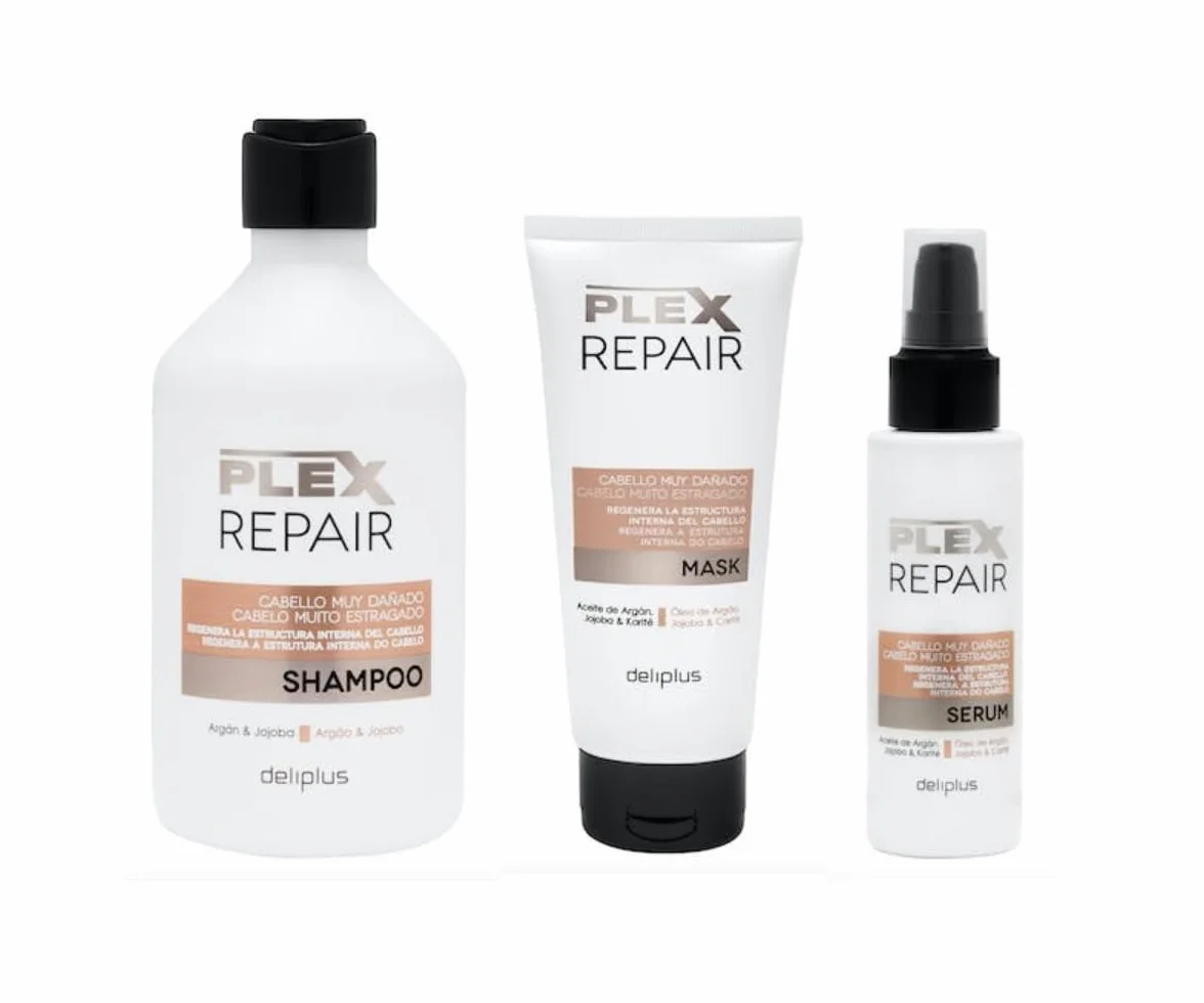 Deliplus Zestaw Szampon Maska Serum Plex Repair z Arganem i Jojobą 3 sztuki