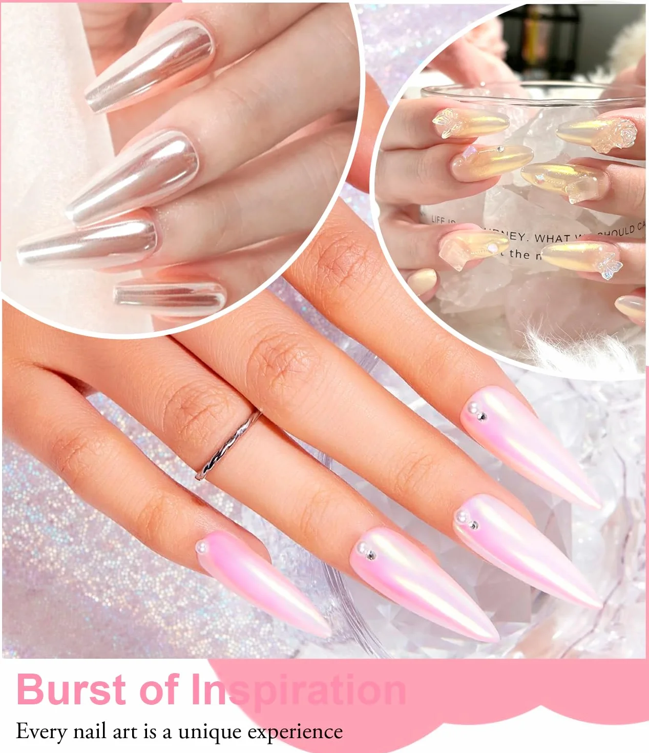 Puder do paznokci Pearl Chrome - 3 szt. Biały chromowy puder do paznokci, Neon Glassy Ice Chrome puder do paznokci, Gładki luksusowy perłowy Aurora Mirror Effect Pigment, DIY Deco Nail Art