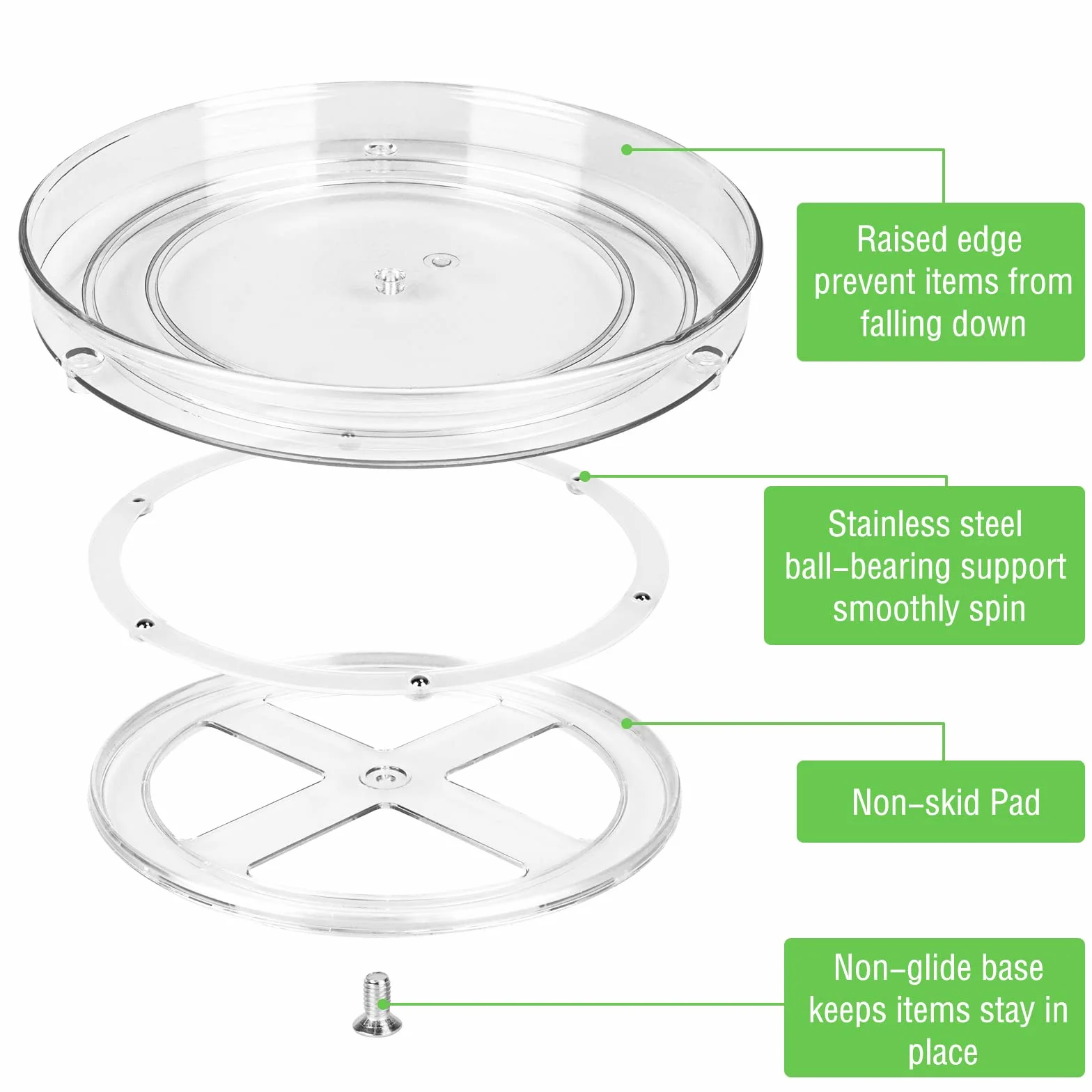 Organizer do szafki Lazy Susan, 2-częściowy obrotowy stojak Lazy Susan, przezroczysty organizer do lodówki, wielofunkcyjny obrotowy stojak do przechowywania w kuchni, antypoślizgowy obrotowy uchwyt na