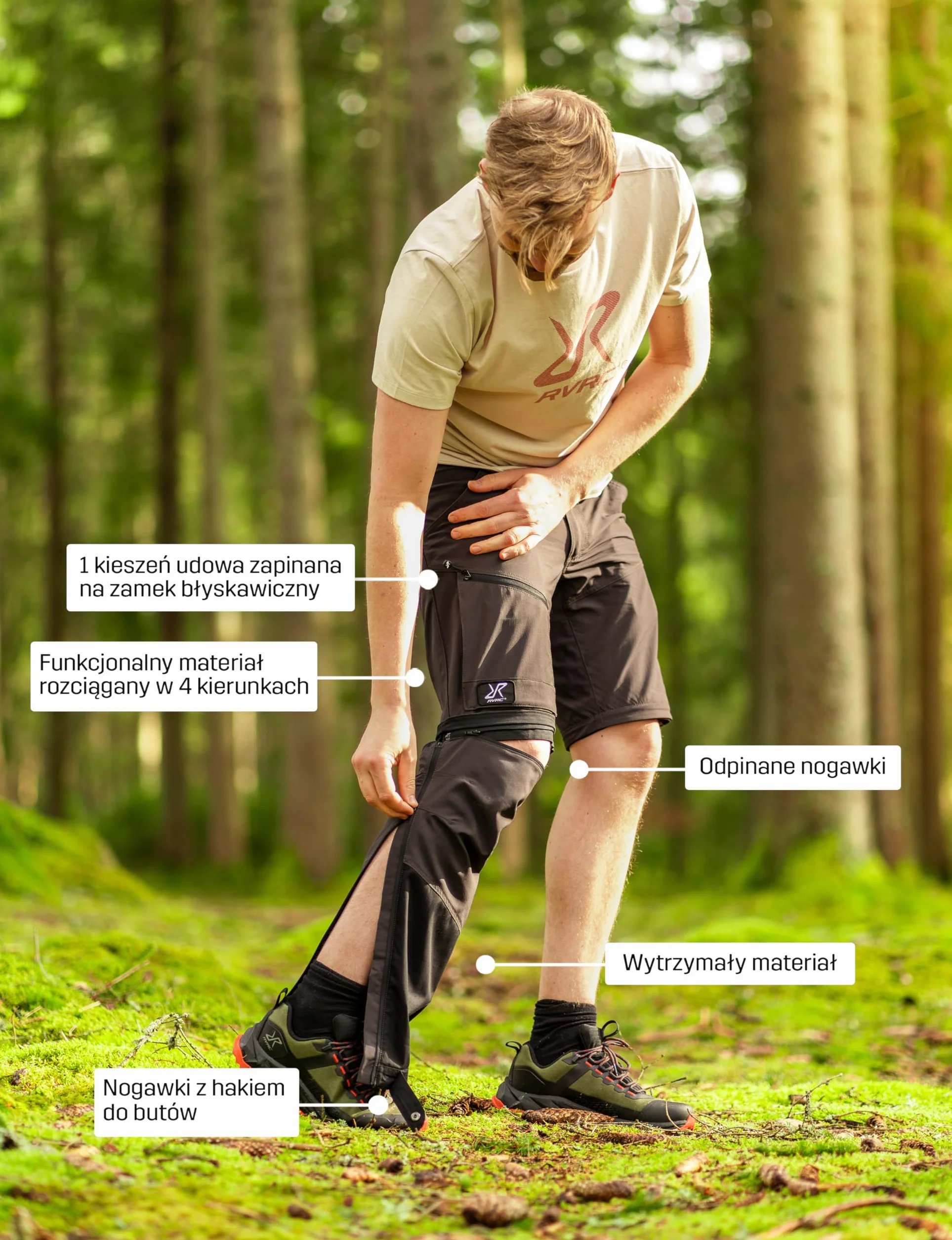 RevolutionRace Range Pro Stretch T Zip-Off Pants Męskie, Spodnie turystyczne do aktywności na świeżym powietrzu