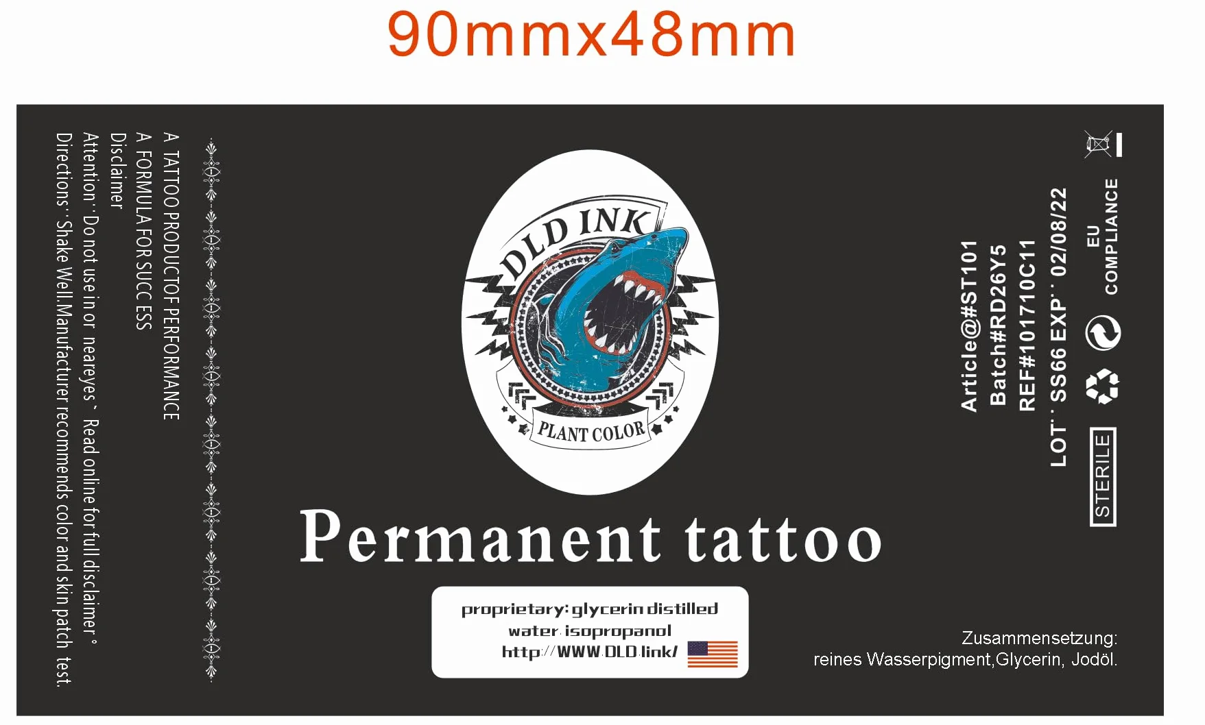 DLD Farba do tatuażu, zaawansowany eyeliner rekin 120 ml, tusz do tatuażu, czarny sztyft i trwały wegetariański tribe mikrokolorowy tusz ciemny czarny profesjonalne akcesoria do tatuażu